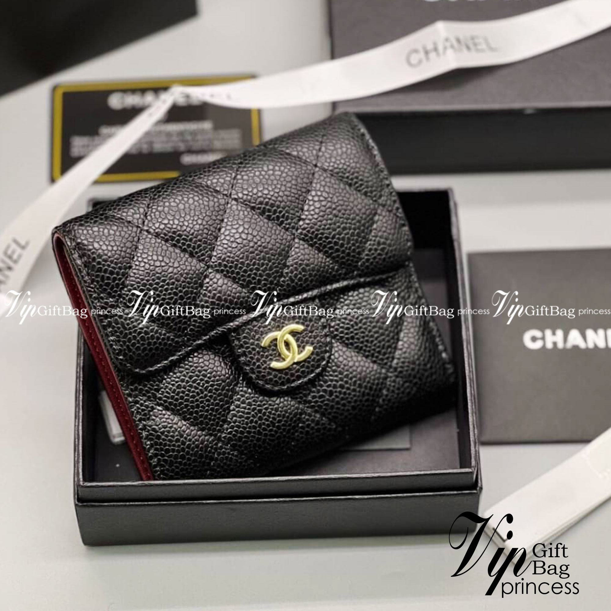 CHANEL Wallet Tri-fold Caviar / Chanel Short Wallet หนังคาเวียร์ กระเป๋าสตางค์ชาแนลใบสั้น เกรดออริจินอล ภาพถ่ายจากงานขายจริง ใช้งานต่างประเทศได้