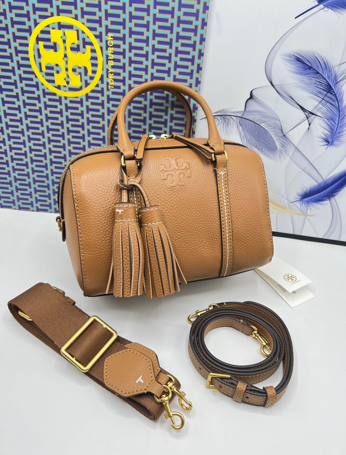 Tory Burch Thea Mini Web Satchel Crossbody Bag / Tory keepall พร้อมส่ง กระเป๋าสะพายทรงหมอนขนาดกลางกำลังน่ารัก เกรดท็อปออริจินอล