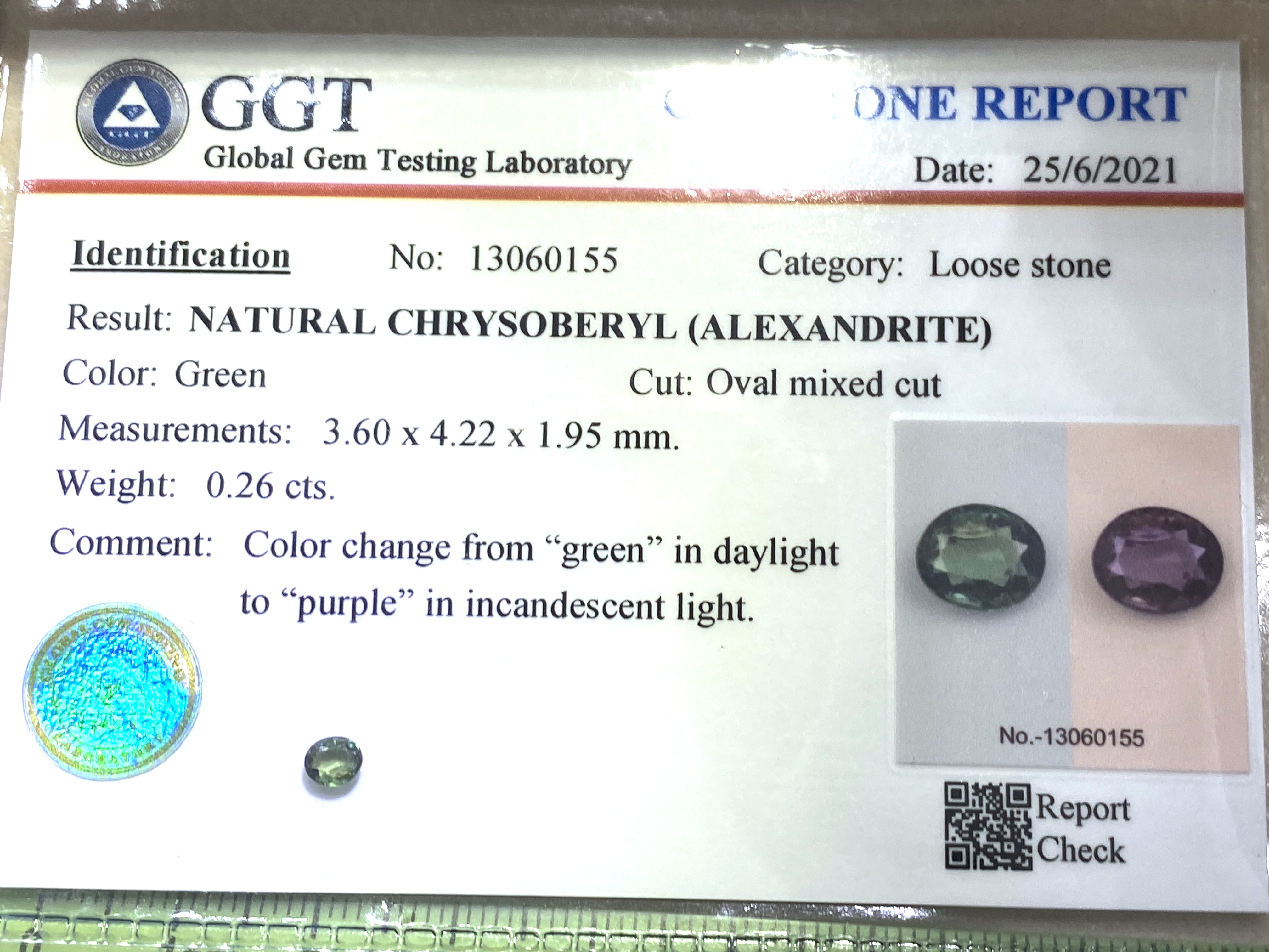 #Alexandrite #อเล็กซานไดรท์ 💚❤️ #เจ้าสามสี #พลอยเจ้าสามสี แท้ 0.26 กะรัต