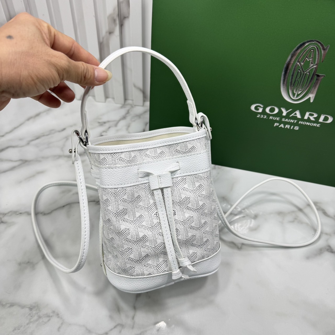 RI หนังแท้ | Goyard Petit Flot Mini bucket bag กระเป๋าสะพายทรงบัคเก็ต ไซส์มินิ ดูผู้ดีในตัว วัสดุหนังแคนวาสพิมพ์ลายสวยคม