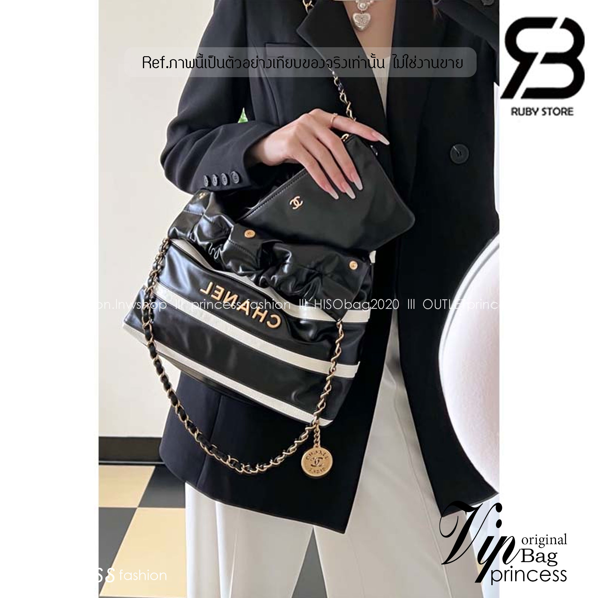 CHANEL 22 shoulder hobo tote / Chanel 22 Mini Handbag กระเป๋าโฮโบทรงโท้ทมินิ สีใหม่ทูโทนตัดขาวดำ เกรดออริ สลับแท้ 1:1 ใช้งานต่างประเทศได้