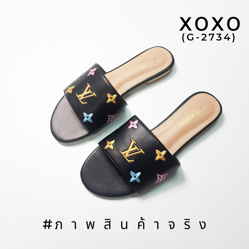 Louis vuitton sandels แตะหนัง PU ปัก ลายโลโก้ LV สวย ตามภาพ งานเรียบร้อย ใส่สบาย เรียบ หรู ดูแพงเกินราคาขาย