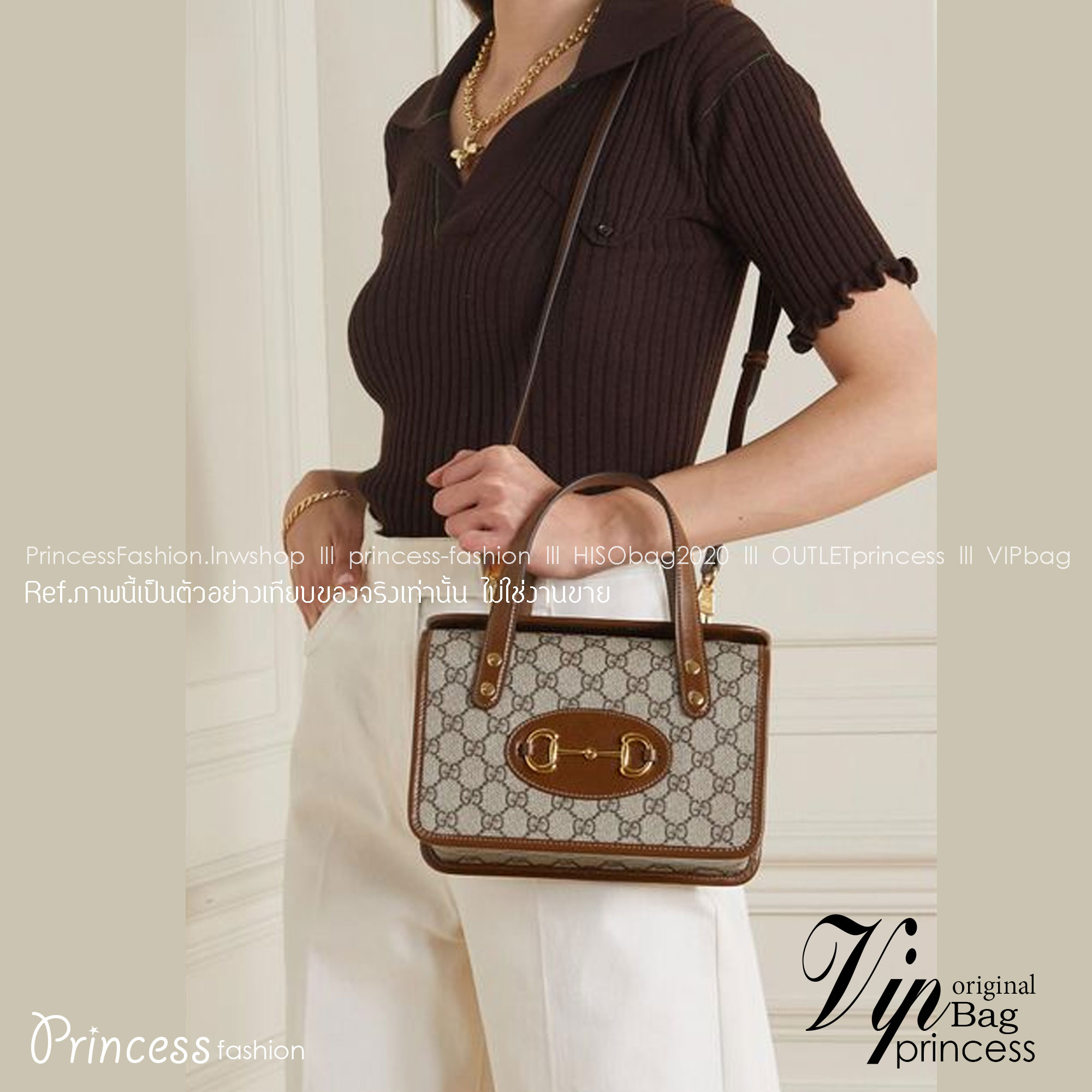 GUCCI Horsebit 1955 mini leather-trimmed printed coated-canvas tote / GUCCI Horsebit 1955 mini top handle bag กระเป๋าสะพายทรงกล่อง พร้อมสายสะพายยาว งานเปิดด้านบน หน้าติดอะไหล่ horsebit สีทองปั้มทุกจุด สวยหรูดูดีมากค่ะ