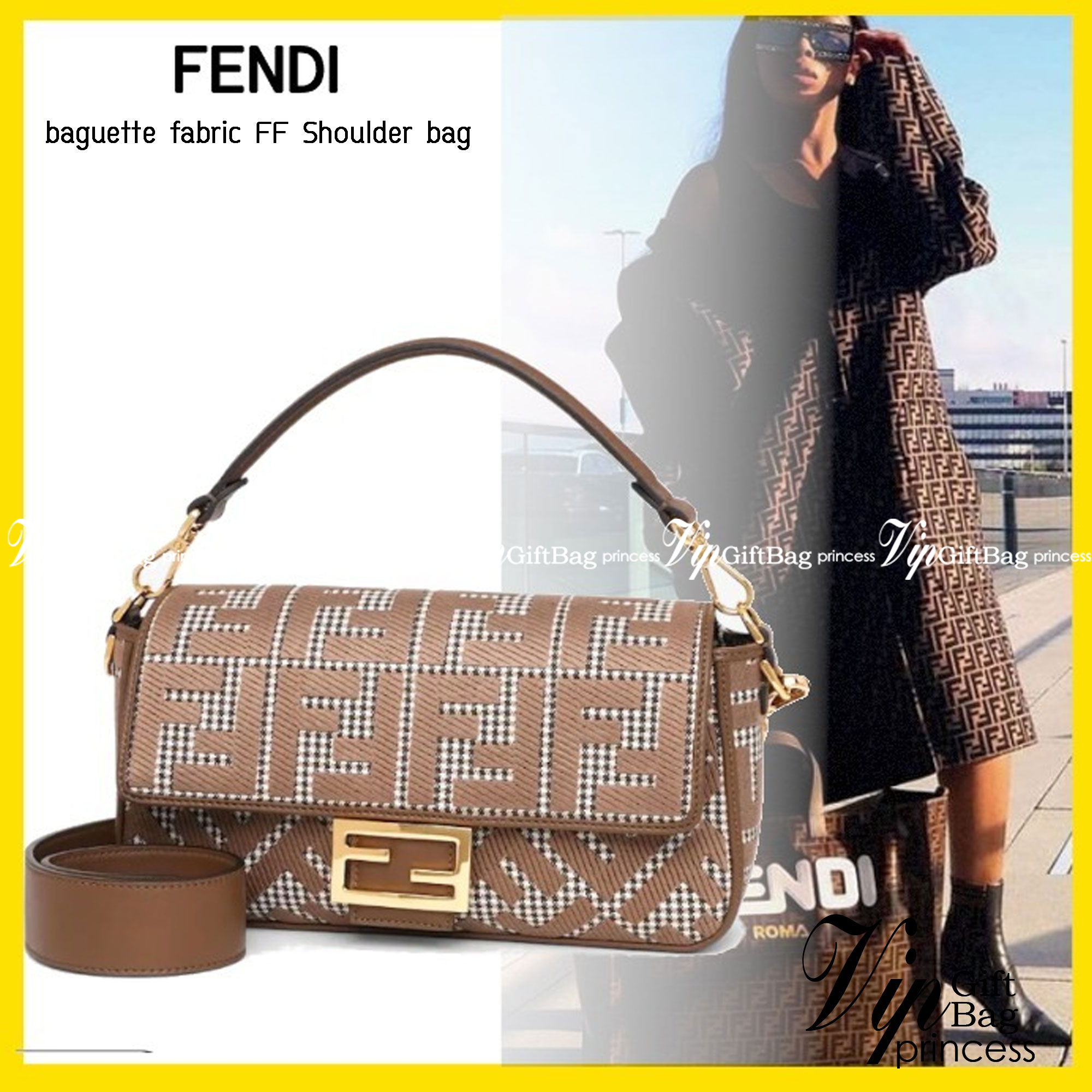 FENDI Baguette Brown houndstooth wool bag with FF embroidery / fendi baguette fabric bag กระเป๋าสะพายเฟนดิ งานจริงสวยมาก พร้อมสายสะพาย 2 เส้น ถอดได้ งานปั้มทุกจุด วัสดุคุณภาพดี แนะนำ ไม่ผิดหวัง มีจำนวนจำกัดนะคะ ภาพถ่ายจากงานขายจริง ใช้งานต่างประเทศได้