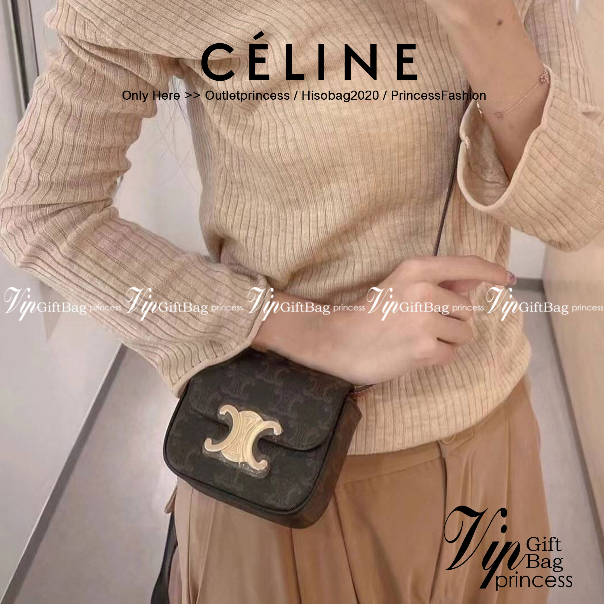 หนังแท้ CELINE MINI TRIOMPHE IN TRIOMPHE CANVAS AND CALFSKIN ใบเล็กน่ารัก งานหนังแท้ทั้งใบ กระเป๋ามินิทรงชิค ดีไซน์รูปกล่องสุดแสนมินิมอล สามารถสะพายแบบ Crossbody และยังเป็น Belt Bagได้อีกด้วย แบบไม่มีตกยุค ด้านหน้าโดดเด่นด้วยโลโก้สีทอง เป็นอีกหนึ่งตัวเลือ