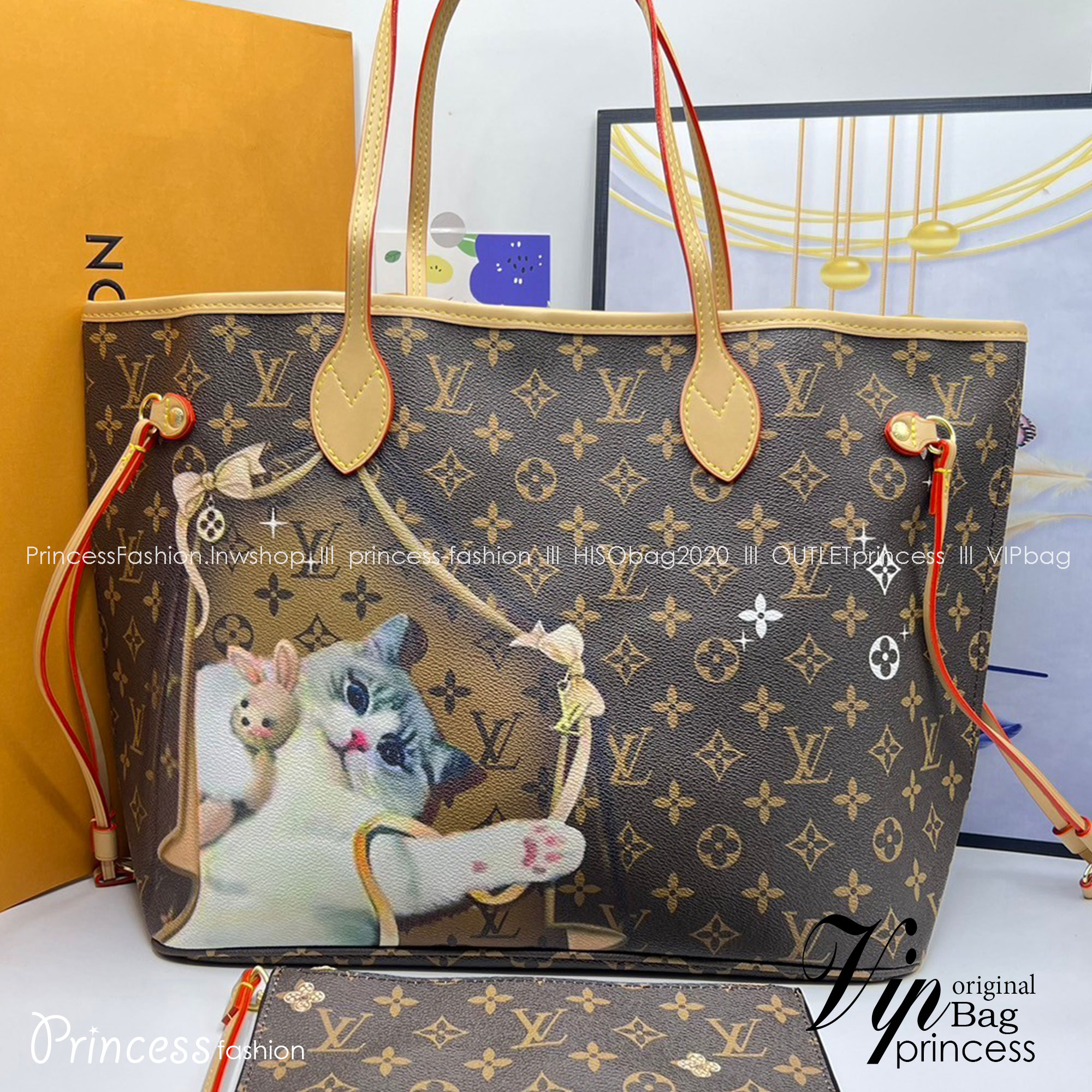 LV Neverfull MM Tote With Puppies 32cm / LV Shopping Bag พร้อมส่งที่ไทย **สินค้าเกรดออริจินอล 1:1 สลับแท้ ใช้งานต่างประเทศได้ งานสวยตามรูป ภาพถ่ายจากงานขายจริง