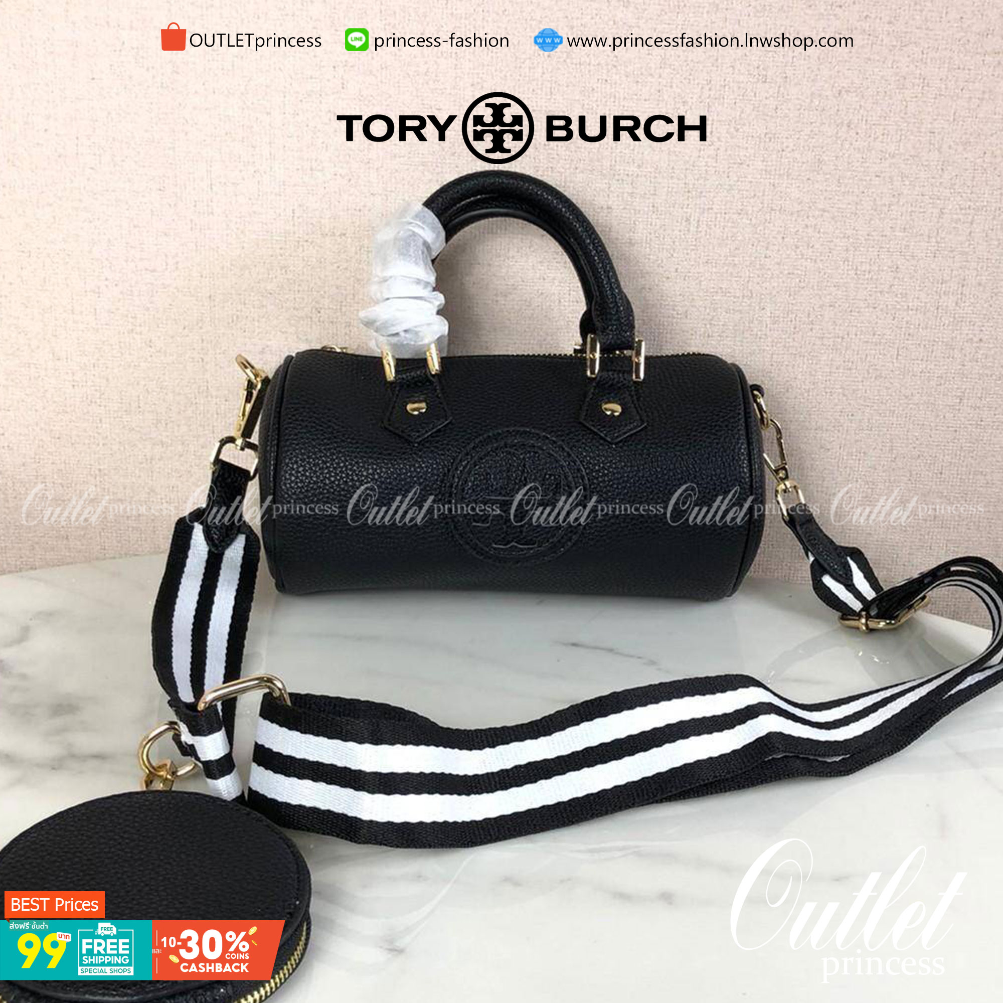 กระเป๋าถือ หรือสะพาย TORY BURCH เปิด - ปิดกระเป๋าด้วยซิป ด้านในมีช่องใส่ของ 1 ช่อง มาพร้อมสายสะพายยาว สามารถถอดและปรับได้ Free Size ค่ะ