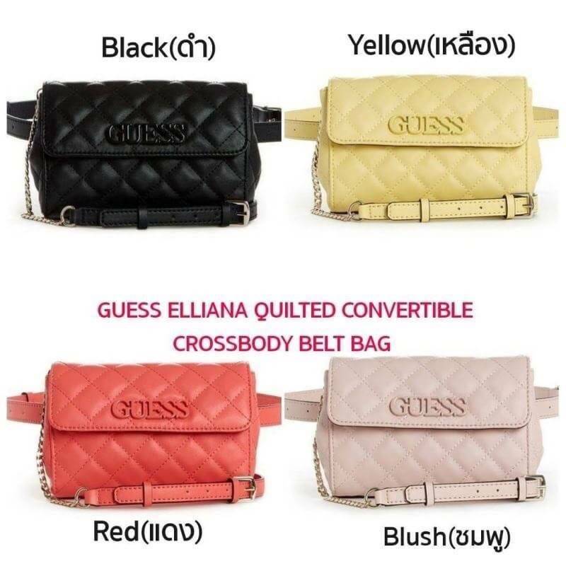 กระเป๋าหนังสุดน่ารักลายตาราง GUESS ELLIANA QUILTED CONVERTIBLE CROSSBODY BELT BAG มาพร้อมสายสะพาย 2 เส้น สำหรับคาดเอว/อก 1 เส้น และสะพายข้างเป็นหนังต่อโซ่อีก 1 เส้น ด้านหน้าติดโลโก้แบรนด์ เปิดปิดด้วยกระดุม ด้านในมีช่องเสียบบัตร 3 ช่อง สามารถใส่มือถือ เครื