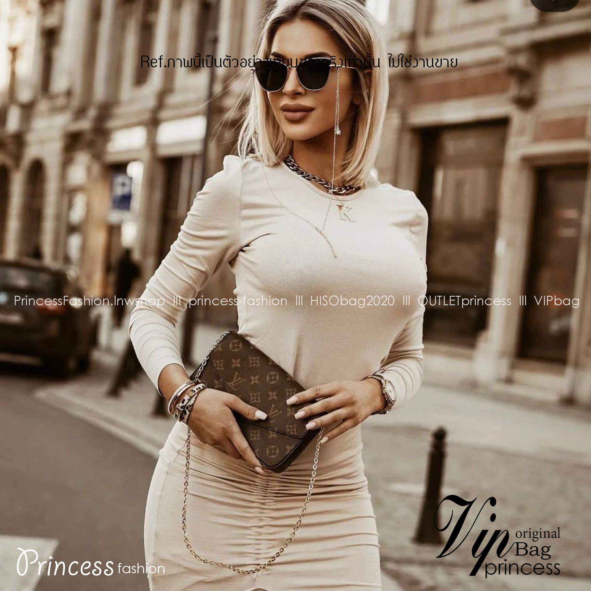 LV Felicie Pochette Monogram Bag / LV Felicie Chain wallet กระเป๋าสะพายข้างหรือถือแบบคลัทออกงาน พร้อมสายโซ่ และสายสะพายทรงสปอร์ตสุดคุ้มใช้งานง่าย