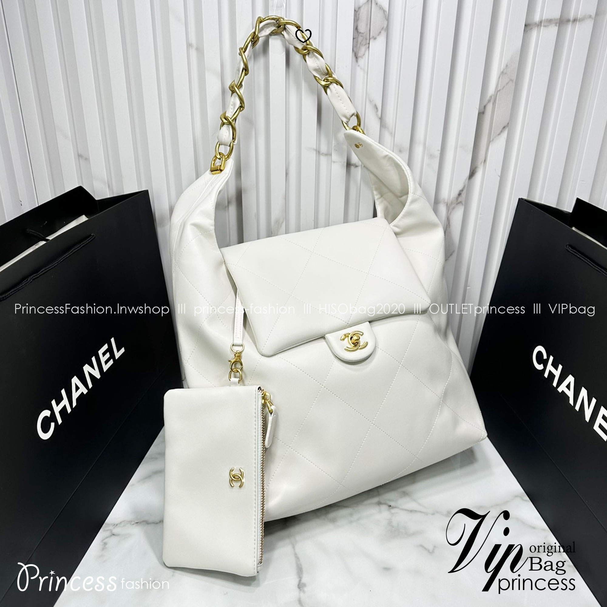 ORI หนังแท้ | CHANEL Large Hobo Bag กระเป๋าสะพายทรงโฮโบใบใหญ่ ภายในโล่งกว้างจุของได้เยอะ มาพร้อมใบเล็กสะดวกใช้งาน รุ่นใหม่สําหรับ Fall 2025