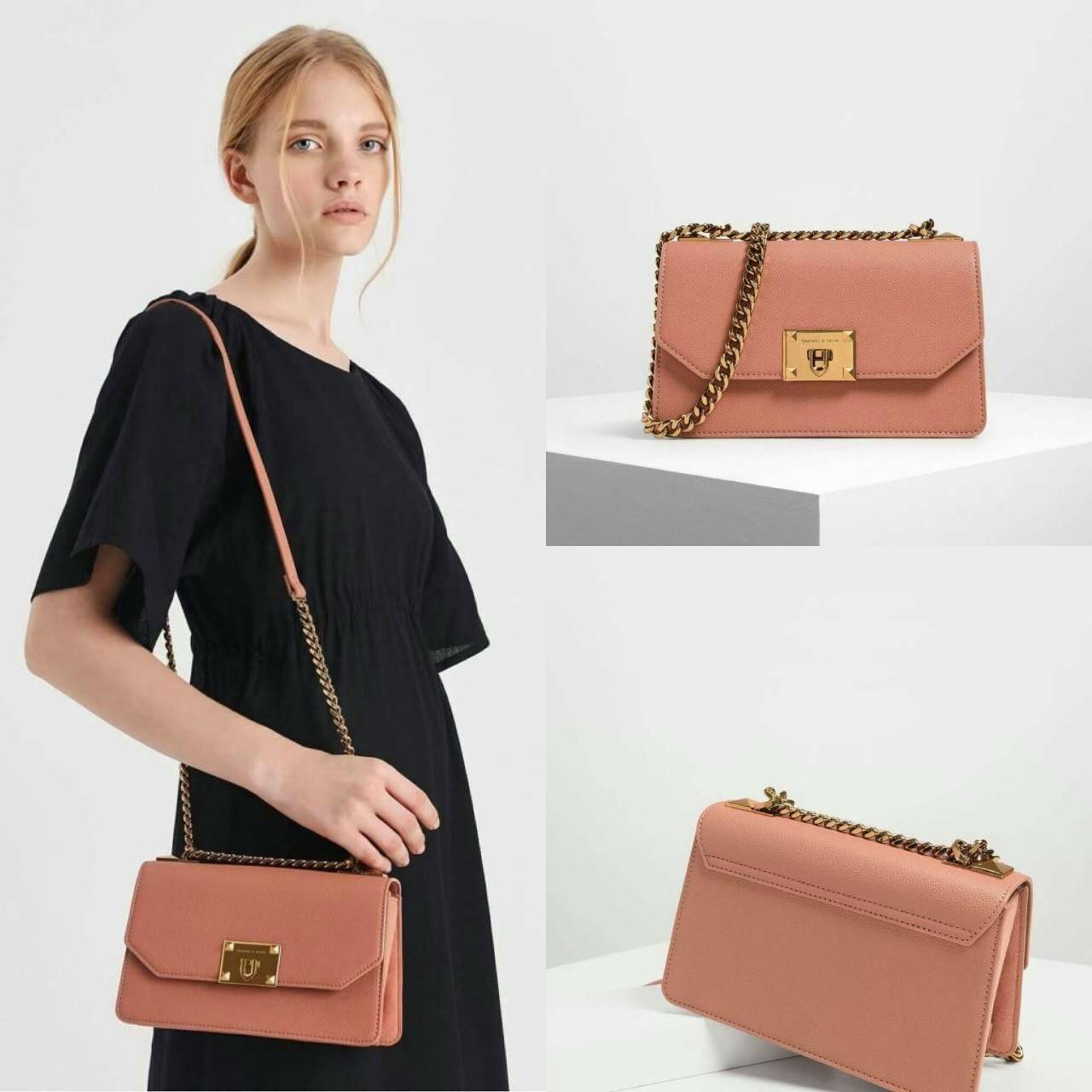 CHARLES & KEITH METAL PUSH LOCK CROSSBODY BAG รุ่นฮิตขายดีมีมาพร้อมส่งแล้วจ้า กับกระเ๋าสะพายไซส์น่ารัก วางอยู่ทรง เปิดปิดด้วย ตัวล็อกด้านหน้า ด้านในแบ่งเป็น 2 ช่องมีช่องซิปตรงกลาง จุของได้เยอะพอควรเลยค่ะ ใส่ iPhone plus ได้สบายๆ และของจุกจิกที่จำเป็น รุ่น