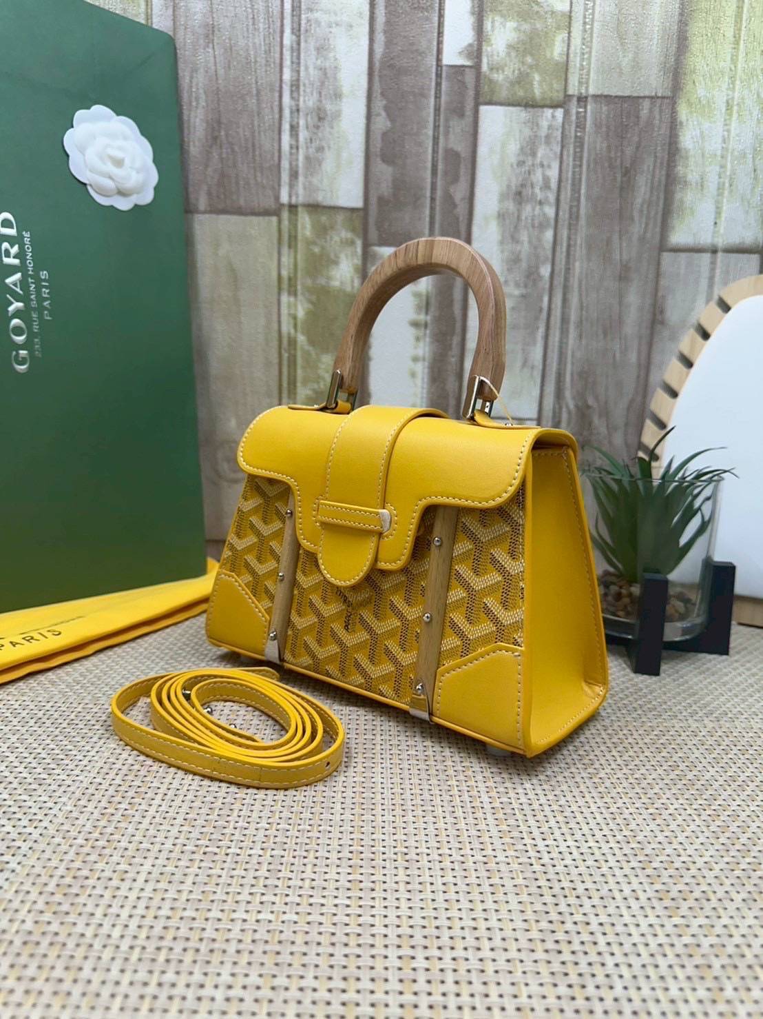 10 สี ORI หนังแท้ | GOYARD Saïgon Souple Mini Bag 20cm กระเป๋าถือ/สะพายดีไซน์หูจับไม้เป็นเอกลักษณ์ที่สวยหรูหราสง่างาม