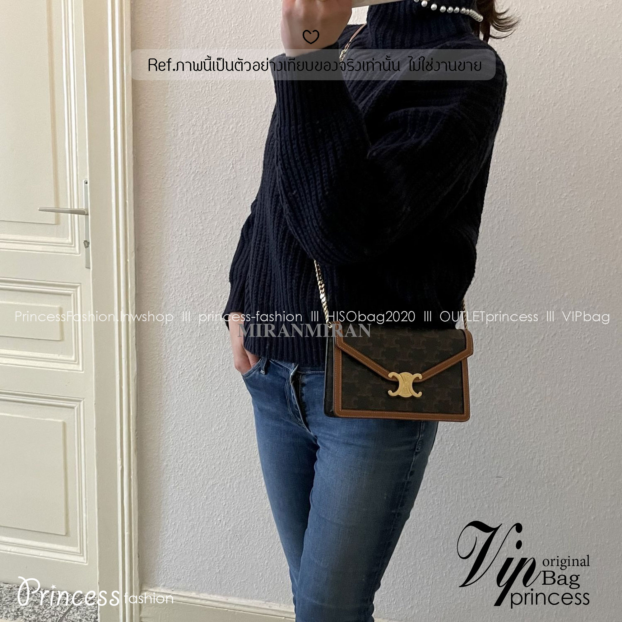 CELINE triomphe margo wallet on chain กระเป๋าสะพายสวยอยู่ทรงตั้งได้ รูปทรงย้อนยุคสไตล์วินเทจลัคชู ดีไซน์เอกลักษณ์ ขนาดกำลังดี