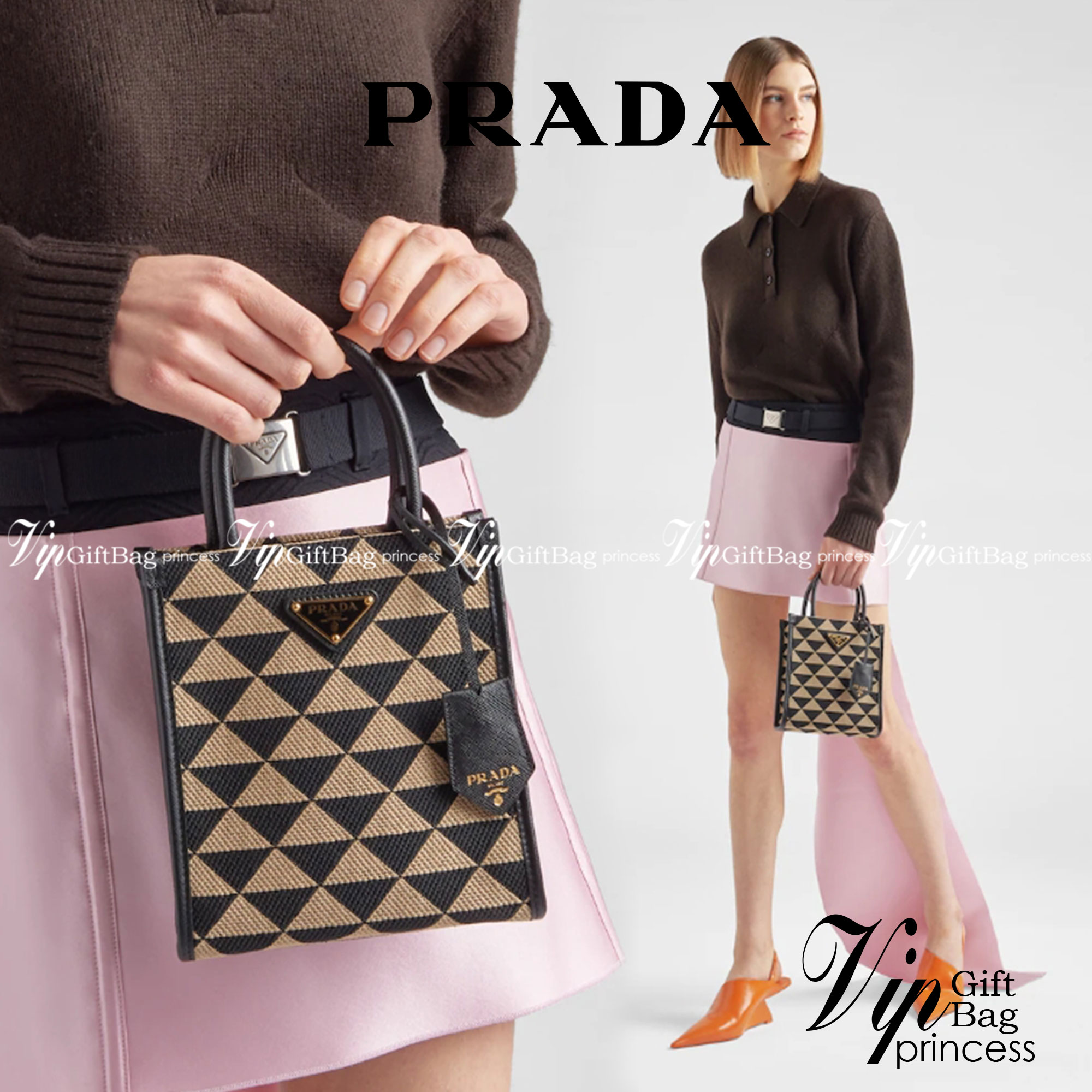 PRADA Symbole jacquard fabric micro bag / Prada triangle ไซส์มินิ แบบใหม่ล่าสุดจากแบรนด์ดัง จัดให้แบบเลิศๆ กับกระเป๋าทรงโท้ท สวยเอกลักษณ์ ภายในโล่งกว้างมาก ใส่ของแบบแน่นๆ จุๆไปได้เลย หมดห่วง!! และยังมีสายครอสบอดี้มาให้ จะสะพายชิคๆคูลๆ จะถือแบบปังๆ ก็เอาอย