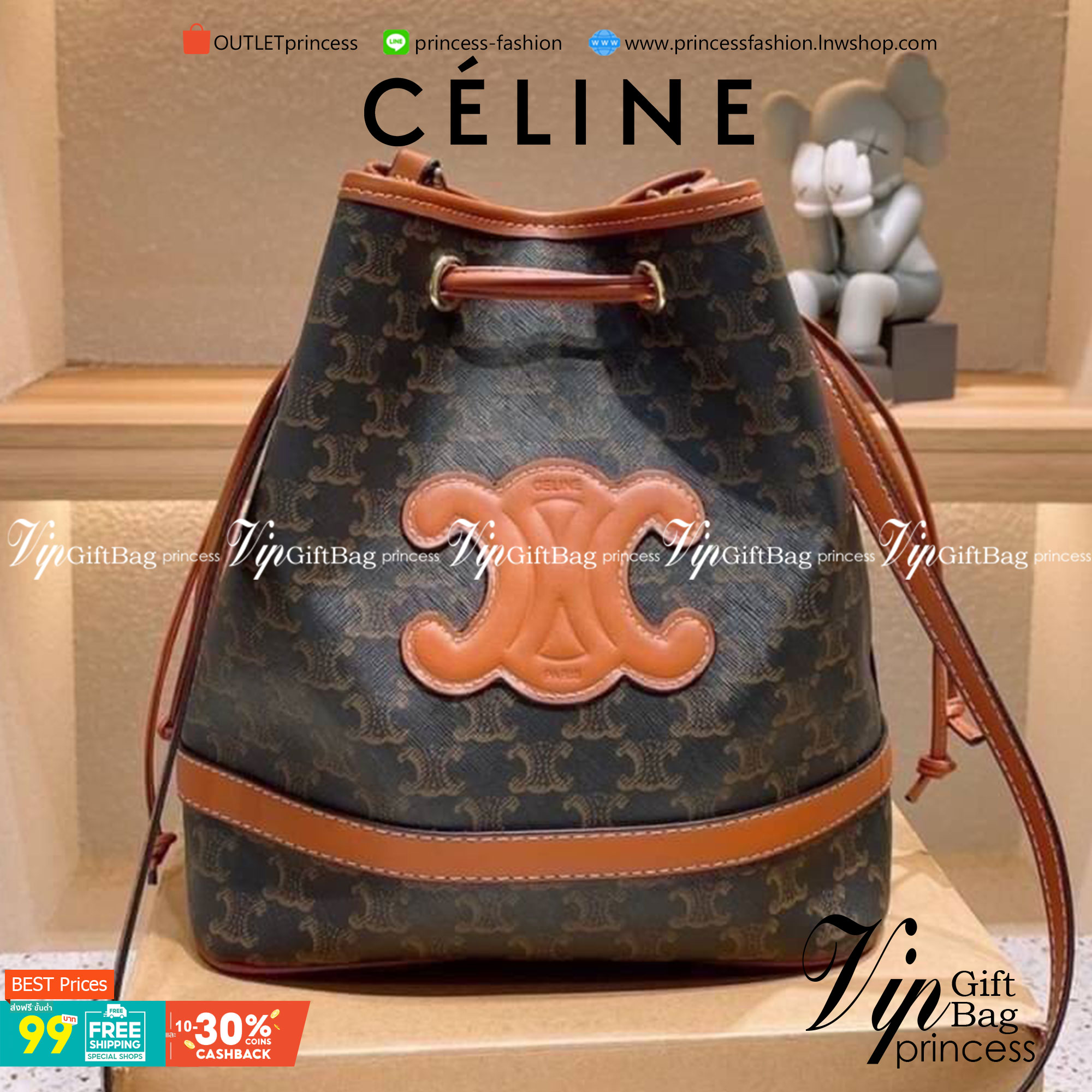 CELINE a monogram canvas bucket bag Size 10”