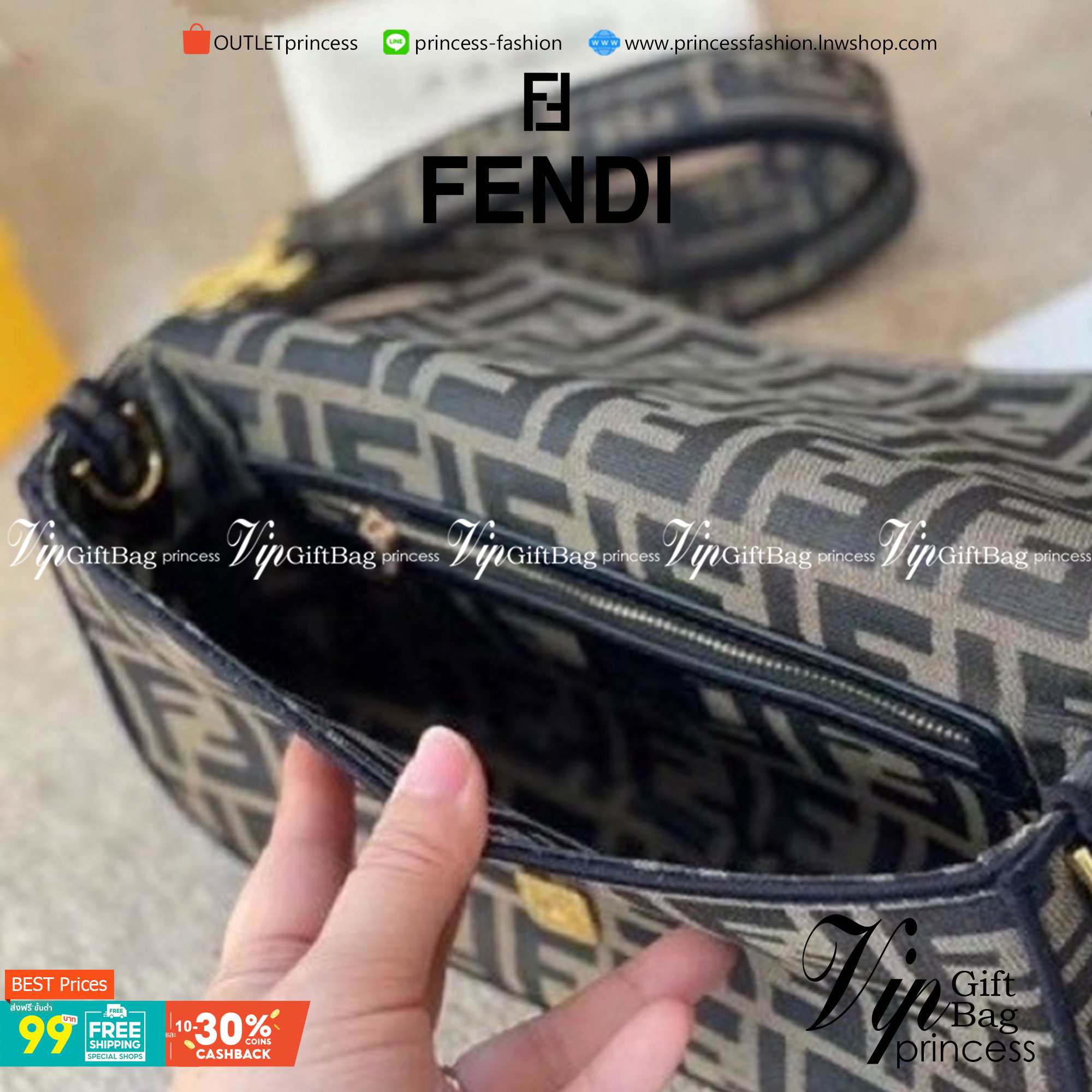 VIP 】FENDI VINTAGE BAGUETTE SHOULDER BAG 2size กระเป๋าสะพายทอลายโมโนแกรม อะไหล่ทองหรูหรา มี 2 ขนาด ทนทาน มาพร้อมสาย 2 แบบ สำหรับคล้องแขน และสายครอสบอดี้ เปิด-ปิดด้วยกระดุมแม่เหล็ก ภายในเป็นช่องโล่ง ใส่โทรศัพท์ พร้อมเสิร์ฟความสวยให้ถึงบ้านจ้า วัสดุผ้าทอลาย