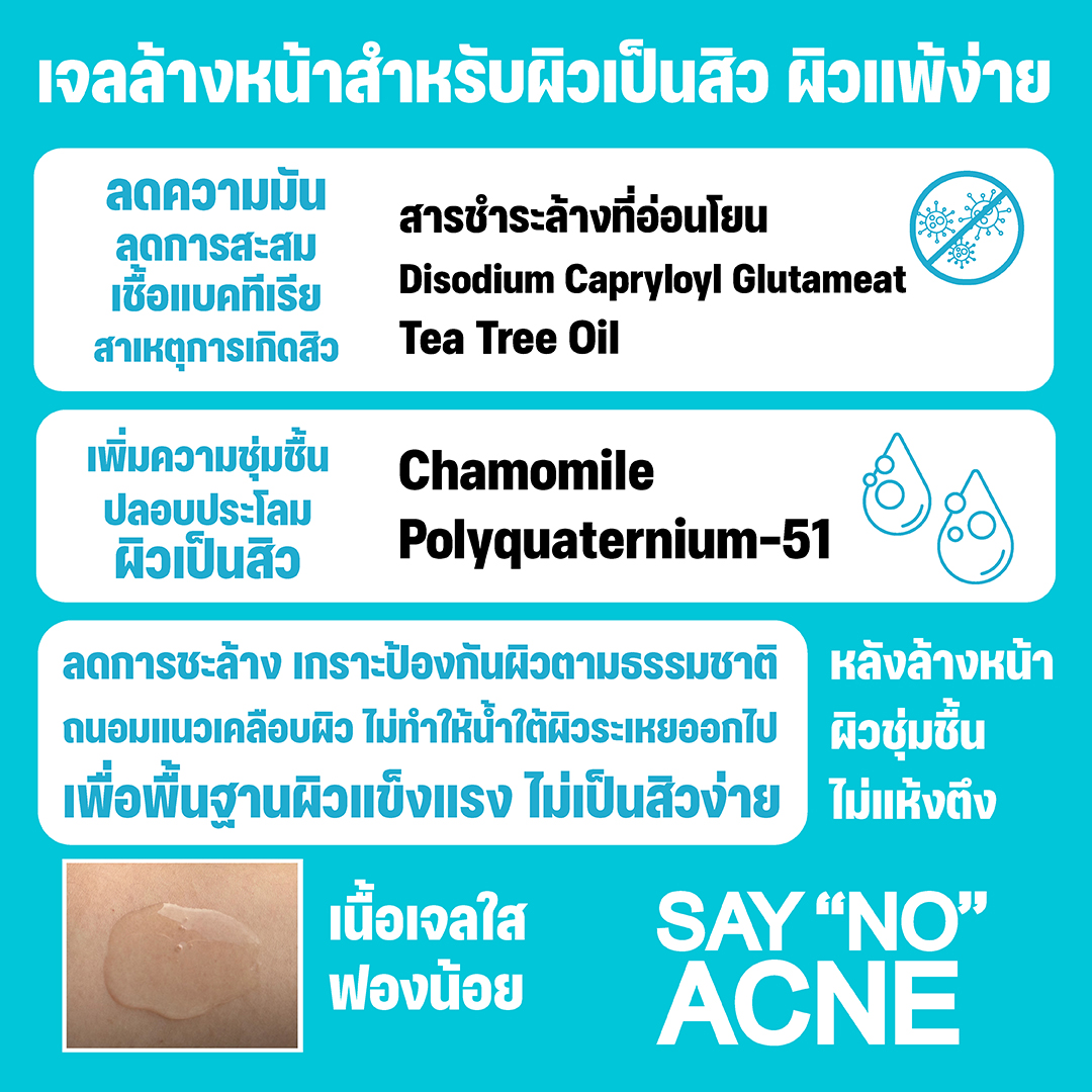 แอคเน่ สกิน คลีนเซอร์ เจลล้างหน้าสำหรับผิวเป็นสิว ผิวแพ้ง่าย ลดการสะสมเชื้อแบคทีเรีย ควบคุมความมัน