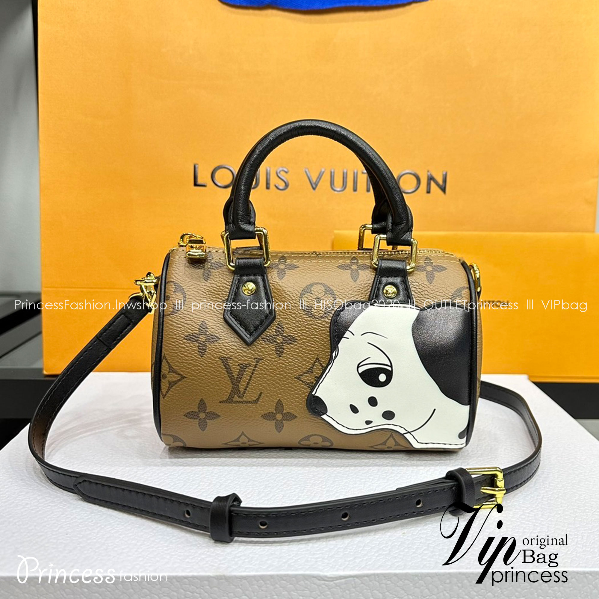 LV Nano Speedy Monogram Reverse Canvas Bag กระเป๋าสะพายใบเล็ก น้องหมารุ่นใหม่ cute dog เกรดออริ 1:1 ใช้งานต่างประเทศได้