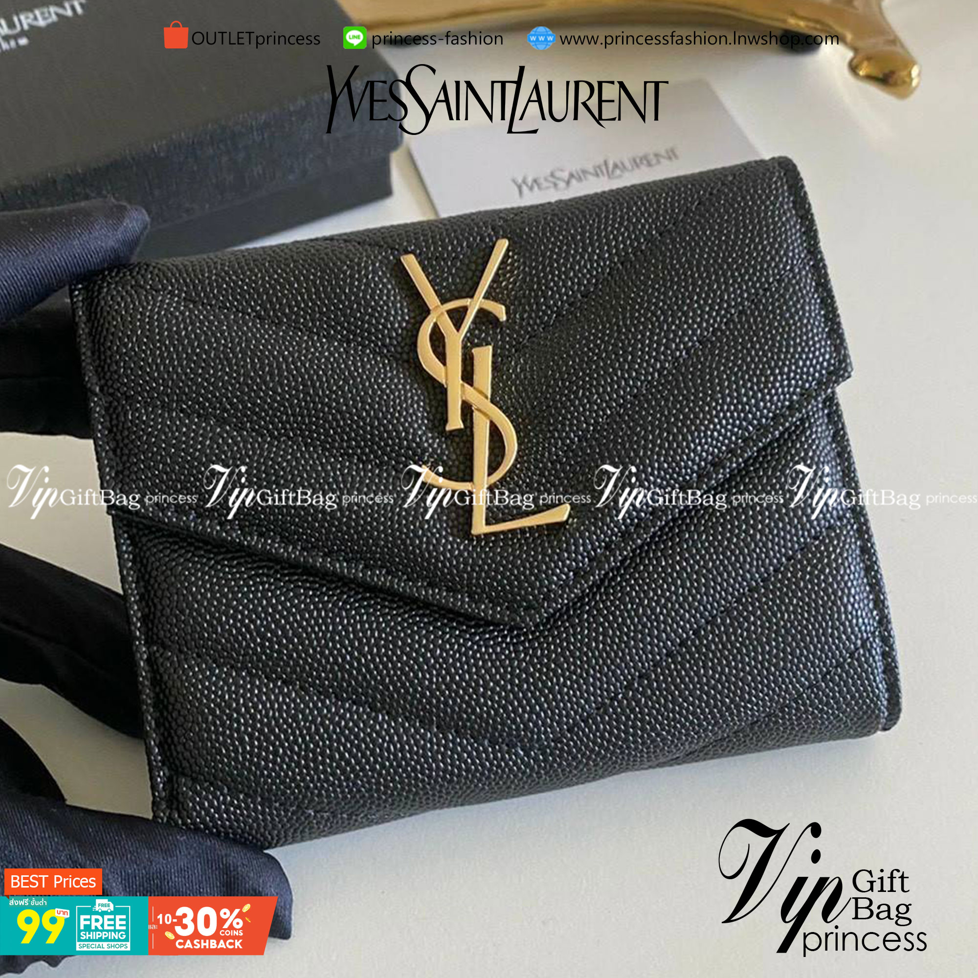 VIP GIFT 】หนังแท้ YSL 13cm SAINT LAURENT Monogram Compact Trifold Wallet กระเป๋าสตางค์ใบสั้น 3 พับ งานดีสุด รอบที่แล้วไม่พอขาย สามพับ ใส่แบงค์ ใส่บัตร ใส่เหรียญได้เยอะ ใบเดียวครบจบเลย หนังสวยมาก ละเอียดสุดๆ