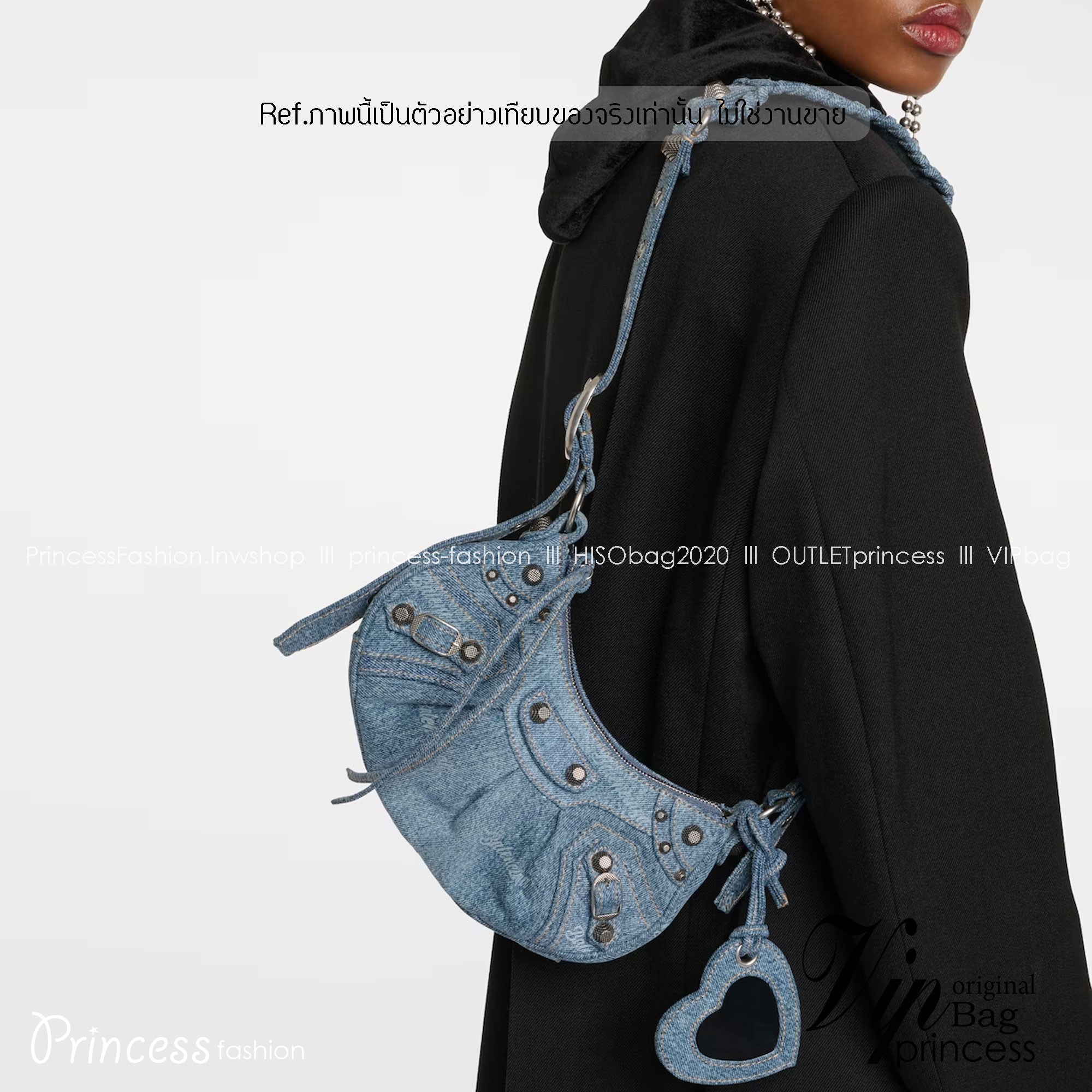 Balenciaga LE CAGOLE XS SHOULDER BAG GIRLY ALLOVER DENIM IN BLUE กระเป๋าสะพายรุ่นยอดนิยม สวยเท่ เกรดออริ 1:1 สลับแท้ ใช้งานต่างประเทศได้