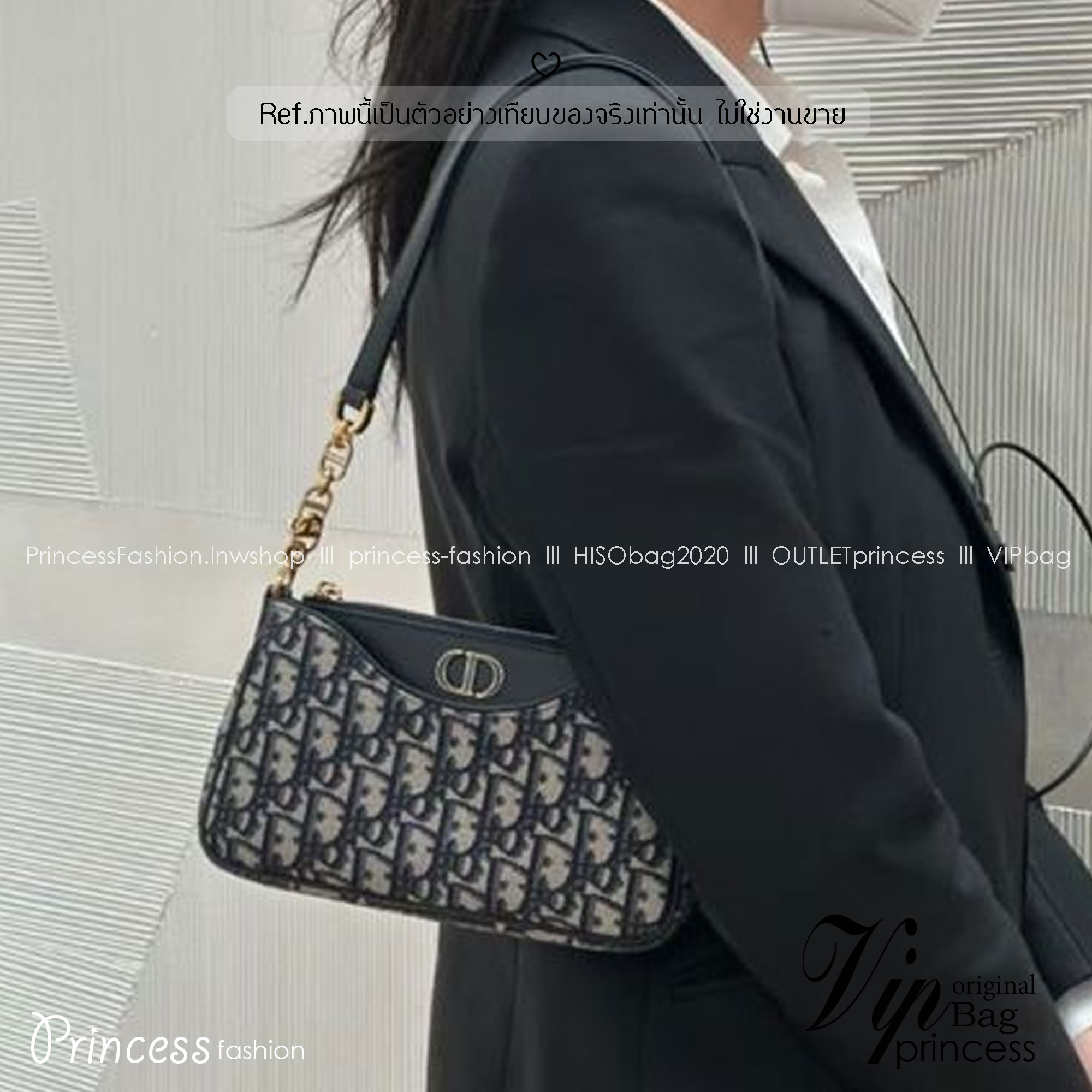 DIOR 30 Montaigne Hobo Avenue Mini Bag | Blue Jacquard กระเป๋าสะพายทรง pouch งาน vintage สไตลคลาสสิค มีใบเล็กด้านในแยกใช้ได้แบบซิปบนสายหนังสายคอลใหม่น่ารักมาก