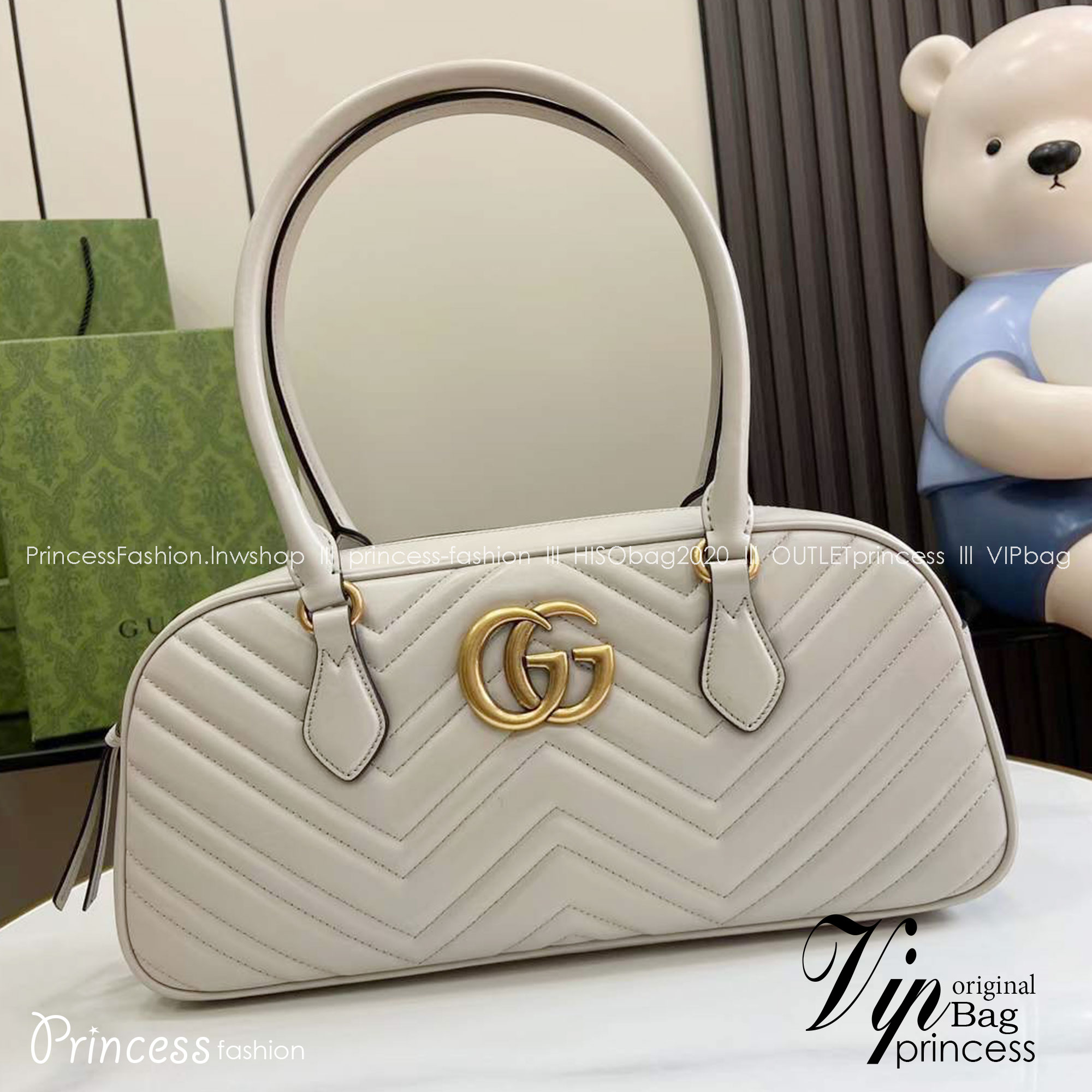 14" GUCCI GG MARMONT MEDIUM TOP HANDLE BAG กระเป๋าสะพายไหล่ใบใหญ่ หนังลายเชฟร่อนรุ่นใหม่ต้อนรับซัมเมอร์ สวยหรูตามตามแบบฉบับแบรนด์