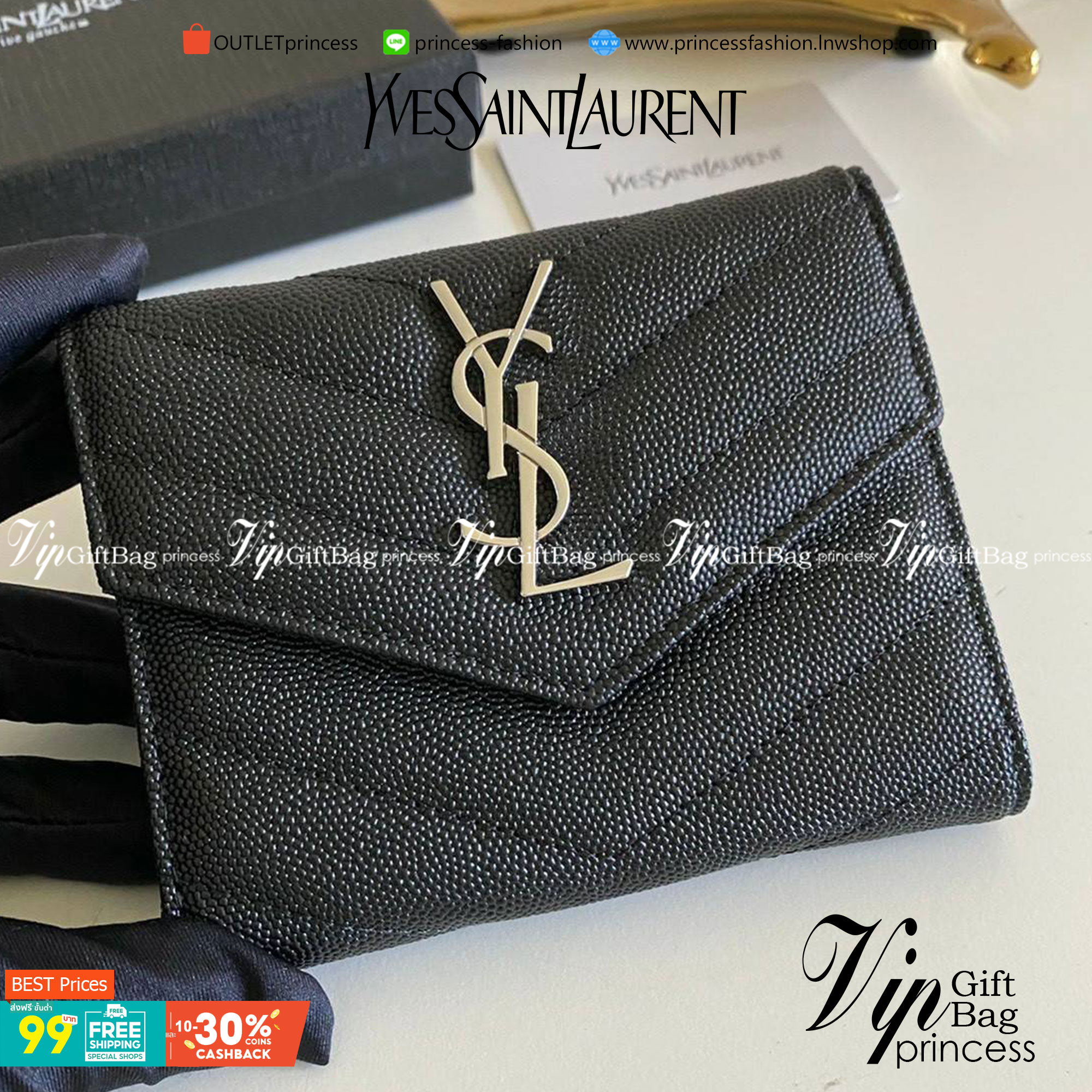 VIP GIFT 】หนังแท้ YSL 13cm SAINT LAURENT Monogram Compact Trifold Wallet กระเป๋าสตางค์ใบสั้น 3 พับ งานดีสุด รอบที่แล้วไม่พอขาย สามพับ ใส่แบงค์ ใส่บัตร ใส่เหรียญได้เยอะ ใบเดียวครบจบเลย หนังสวยมาก ละเอียดสุดๆ