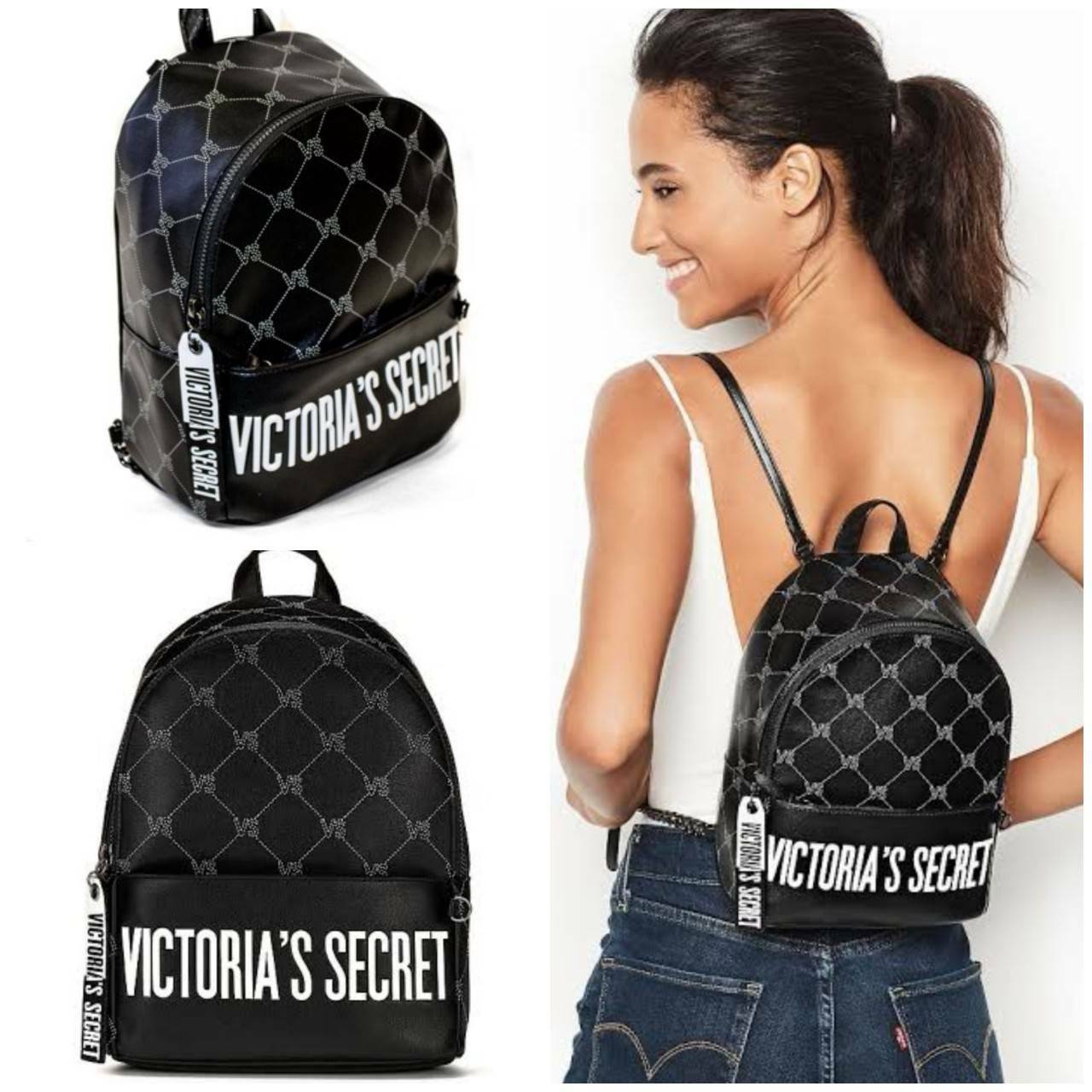 VICTORIA's SECRET MONOGRAM MINI CITY BACKPACK กระเป๋าเป้รุ่นใหม่ล่าสุดวัสดุหนังเรียบลาย Monogram ดีไซน์สวยดู Cool ขนาดมินิ น้ำหนักเบา เปิดปิดด้วยซิปสะดวกใช้ ด้านหน้ามีช่องซิป หูจับถนัดมือ สายสะพายปรับระดับได้ สวยน่าใช้มากๆค่ะ ไอเท็มใหมาชนช็อป! ราคาสุ