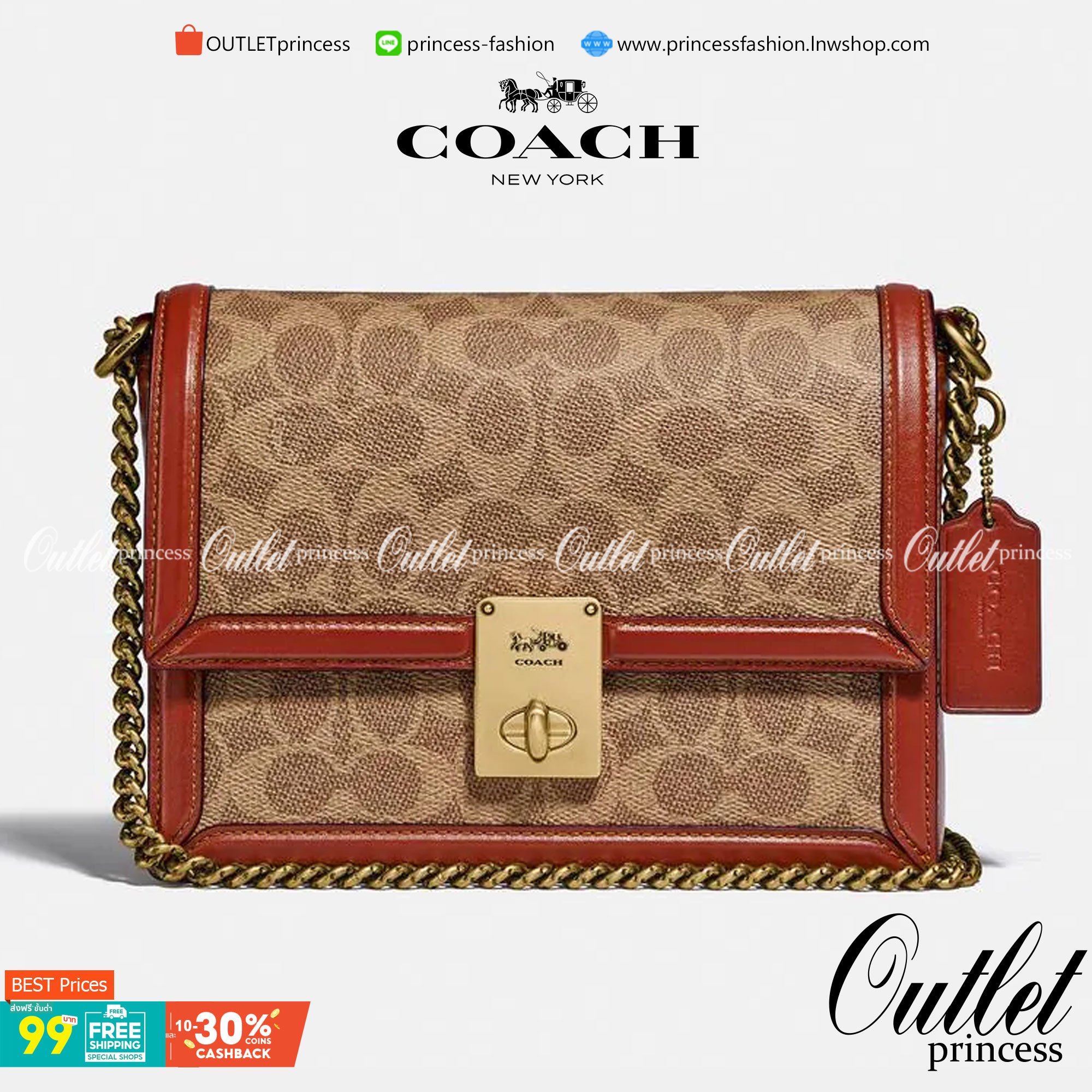 COACH 3492 HUTTON SHOULDER BAG IN SIGNATURE CANVAS sold out ไปกันทั่วหน้าในหลายประเทศ กับกระเป๋าสะพายที่สุดของความหรู ดีไซน์คลาสสิควินเทจ ลูกเล่นสีแทนสนิมตัดกับอะไหล่สีทองเหลืองดูย้อนยุคและหรูหรา วัสดุหนังแคนวาสสลับหนังแท้ สายสะพายโซ่สลับหนัง ปรับสะพายได้