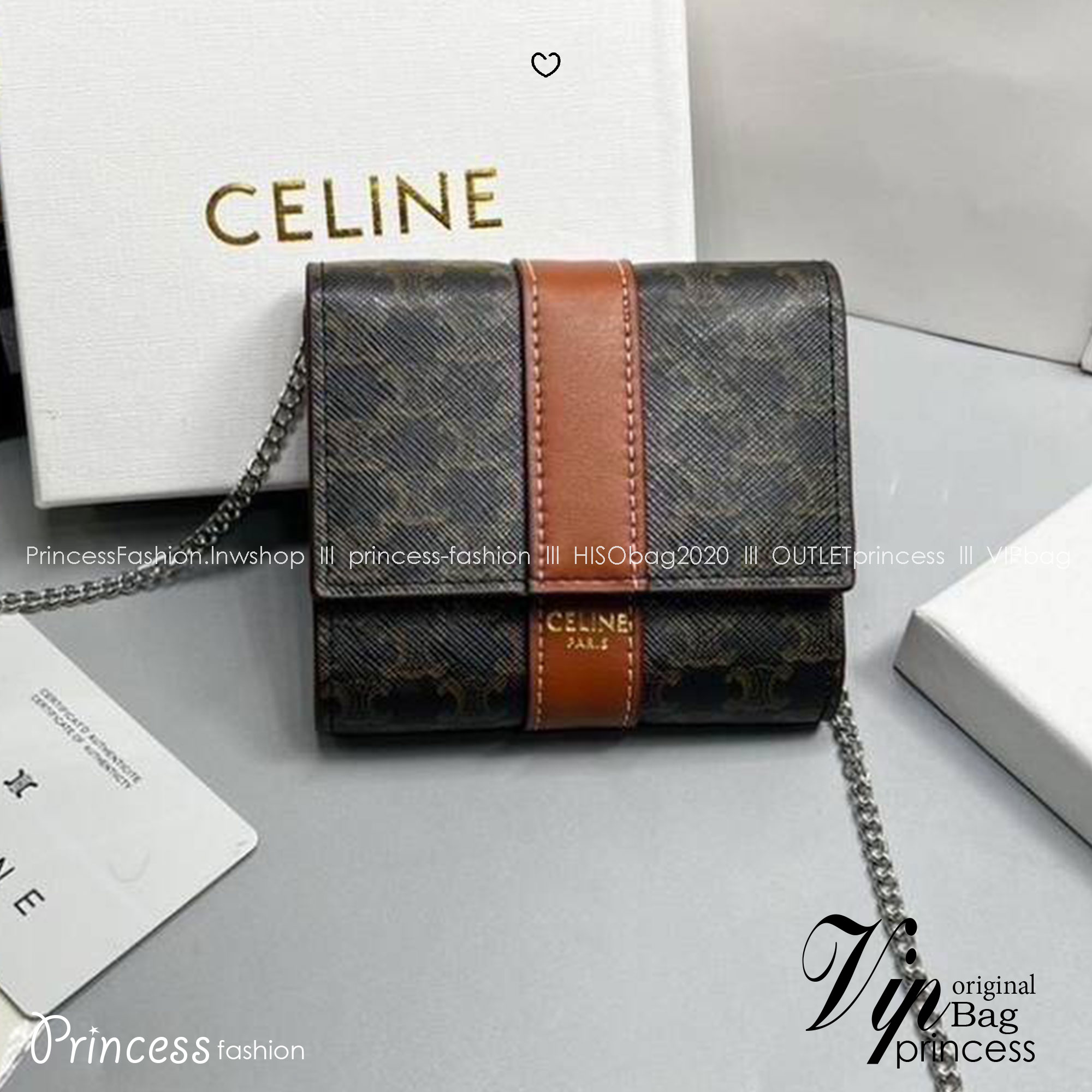 ORI หนังแท้ | CELINE SMALL TRIFOLD WALLET ON CHAIN / CELINE Wallet กระเป๋าสตางค์ใบสั้น 3 พับ พร้อมสายสะพายโซ่ กระเป๋าสตางค์ซีลีน