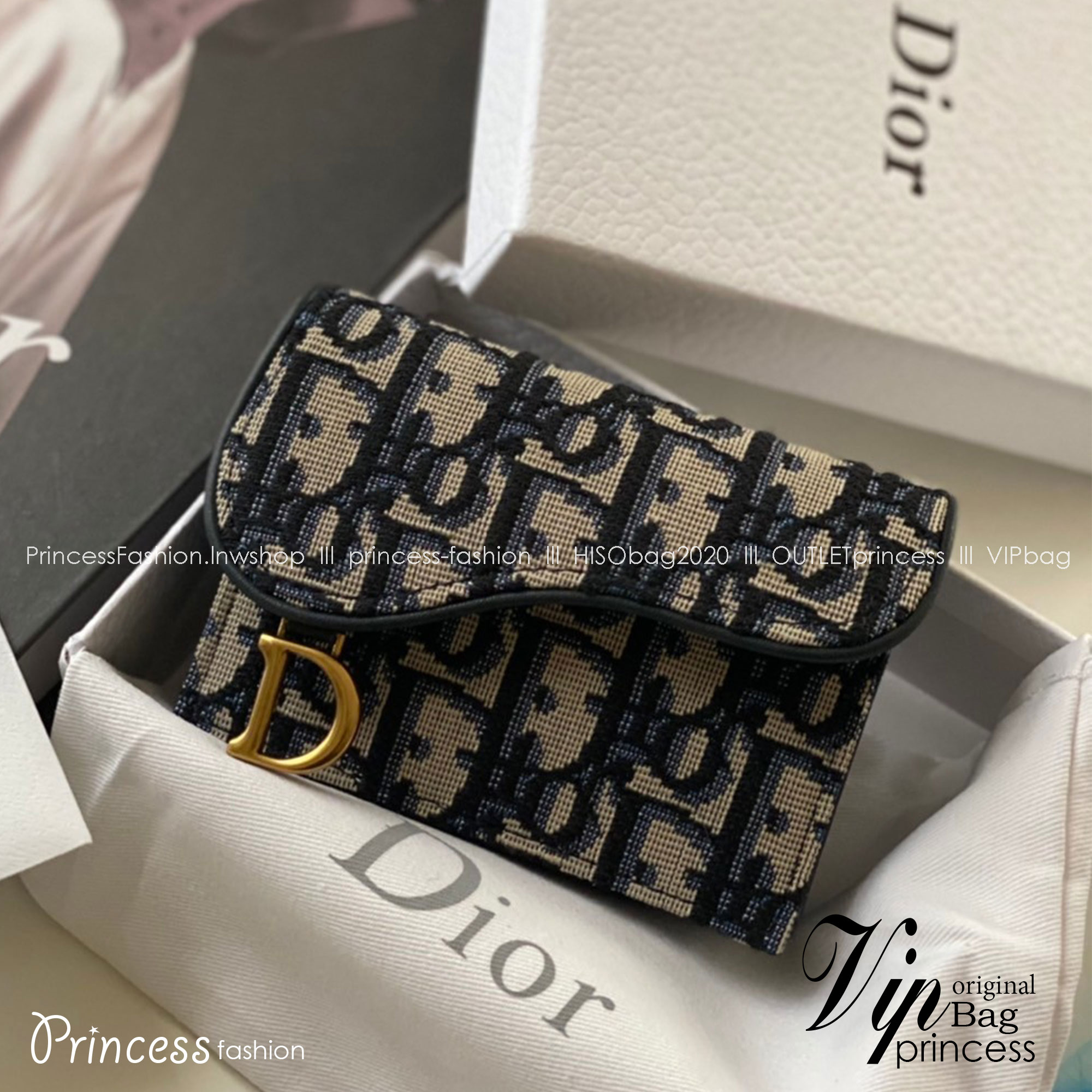 DIOR SADDLE FLAP CARD HOLDER Blue Oblique Jacquard / Dior coin and card holder **สินค้าเกรดออริจินอล 1:1 สลับแท้ งานสวยตามรูป ภาพถ่ายจากงานขายจริง ใช้งานต่างประเทศได้