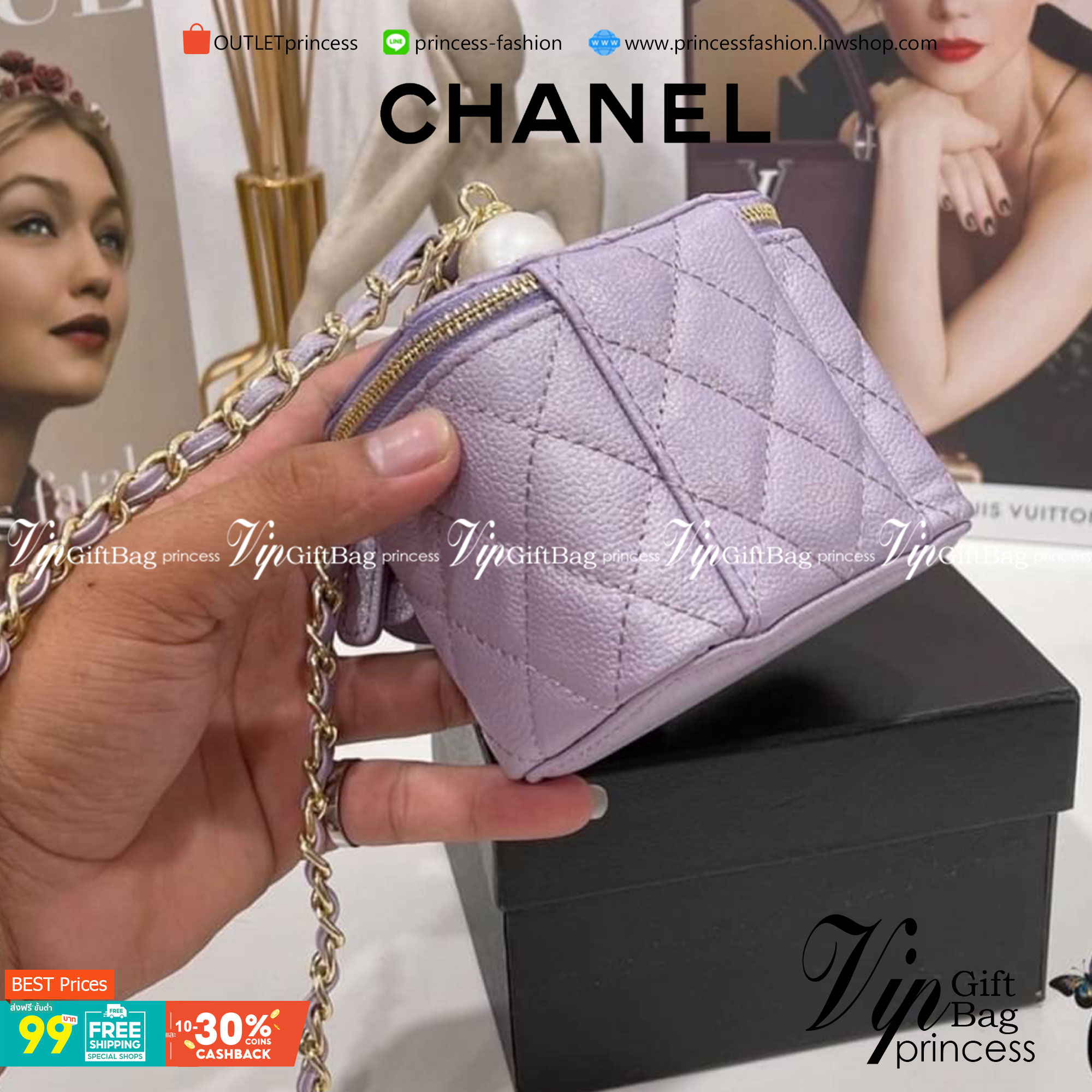 VIP 】CHANEL Box With Chain หนังคาเวียร์โทนสีพาสเทลน่ารัก รุ่นที่ดาราเซเลปใช้กันเยอะม๊ากกก สายโซ่ทองหรูหรา เหมาะมากสำหรับสาวๆ ชิคๆ พร้อมส่งที่ไทยที่นี่ที่เดียว