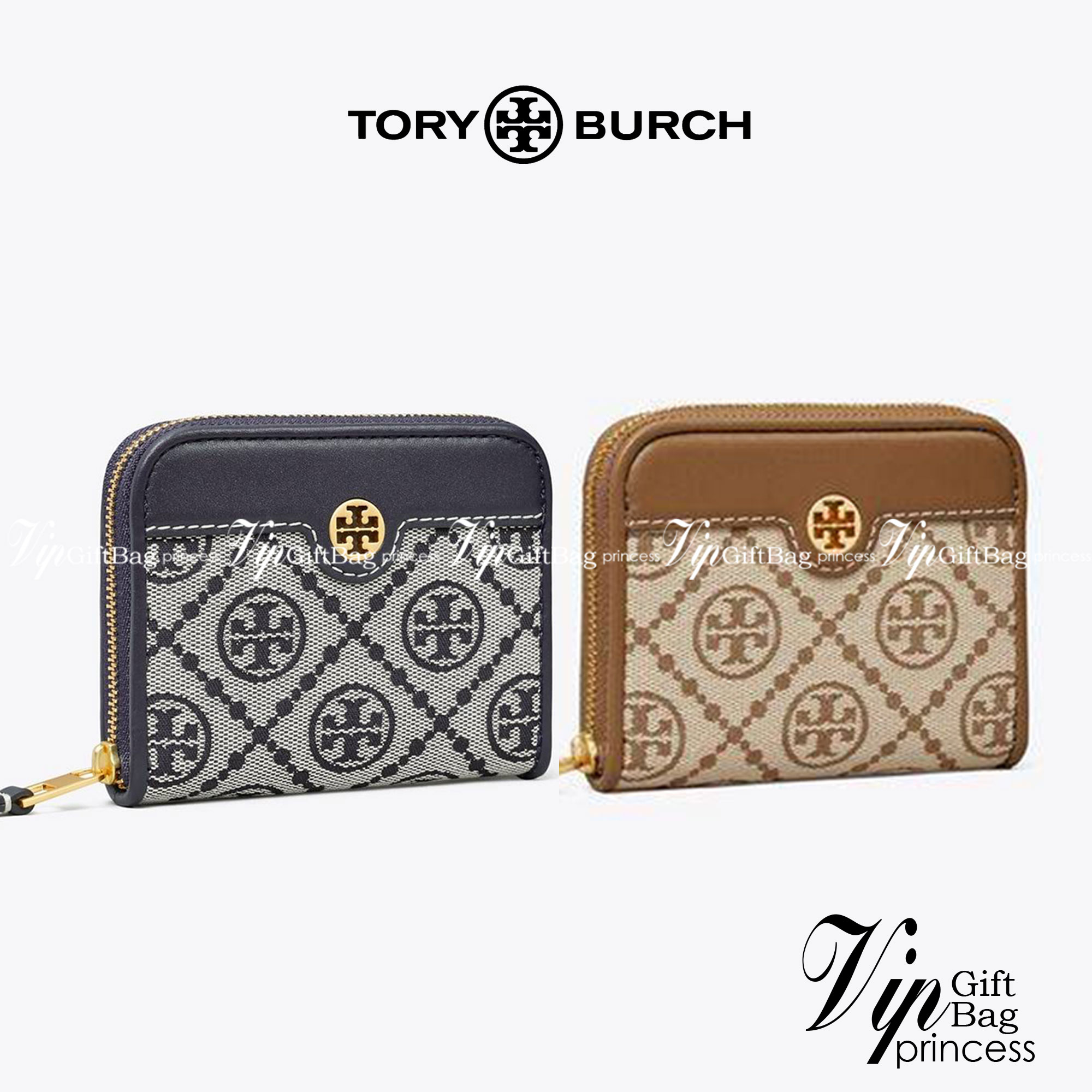 TORY BURCH T MONOGRAM ZIP COIN CASE จัดไปเลยจ้า กับกระเป๋าสตางค์รับทรัพย์ ใบสั้น สวยหรู ขนาดเหมาะมือ ถือแล้วขับผิว วัสดุผ้า jacquard ตัดสลับหนังแท้ รูดเปิด-ปิดด้วยซิป ภายในมีช่องใส่บัตร ใบนี้ใส่เหรียญ ใส่ธนบัตรได้ (พับ) พกพาได้สะดวก ไม่กินพื้นที่กระเป๋าใบ