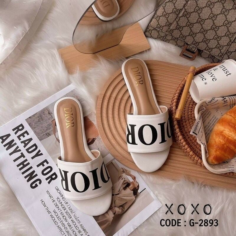 Dior รองเท้าแตะงาน สกรีน แบรนด์ เรียบ หรู แมทส์ชุดง่าย ย้ำหนักเบา วัสดุ หนัง PU