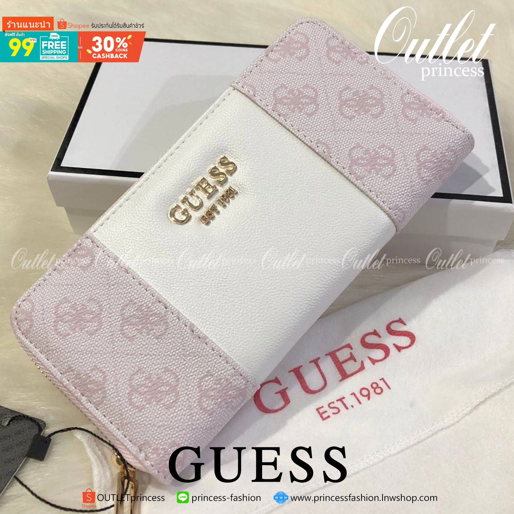 ของแท้ 💯% GUESS FACTORY WOMEN'S LONG WALLET กระเป๋าสตางค์ใบยาว สวยมากค่ะ เปิดปิดด้วยซิป