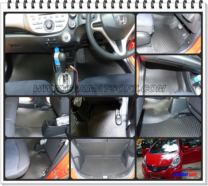 พรมปูพื้นรถยนต์HONDA JAZZ GE 2008-13 พรมลายกระดุม สีดำ เต็มคัน รวมแผ่นท้าย +ปิดเบาะ