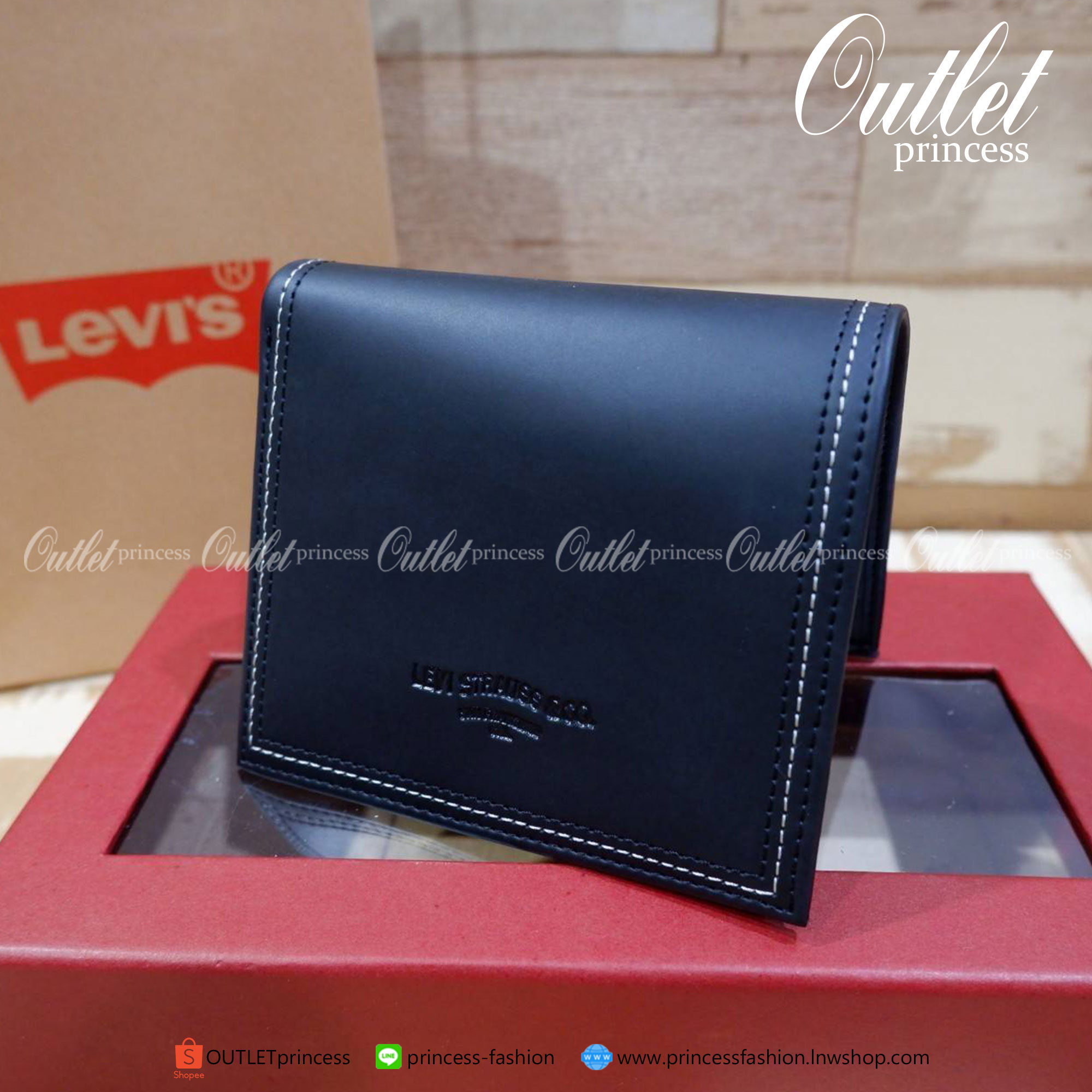 ของแท้ 100% set กระเป๋าสตางค์+เข็มขัด Levi's พร้อมกล่องกระดาษแบรนด์+ถุงกระดาษแบรนด์+หมุดเจาะรูเข็มขัด