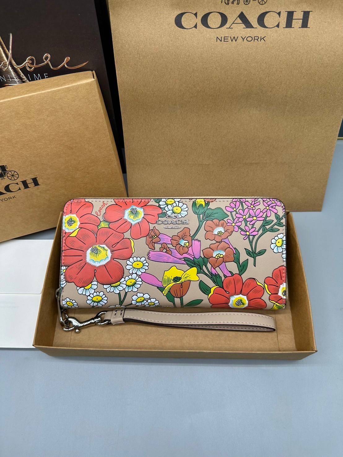 COACH LONG ZIP AROUND WALLET WITH FLORAL PRINT CJ373 / CR930 กระเป๋าสตางค์ใบยาวลายดอกไม้สดใส เกรดท็อปออริ เกรดดีสุด สลับแท้ 1:1 ใช้ต่างประเทศได้