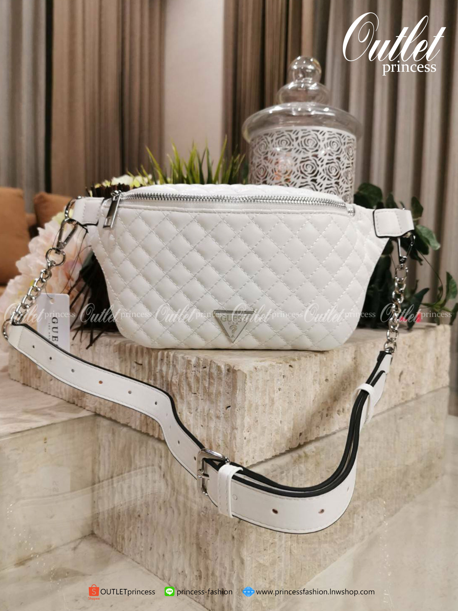 Guess Woman Factory Belt Bag กระเป๋าสะพาย/คาดเอว/คาดอก รุ่นใหม่ดีไซน์ยอดนิยม สีดำ