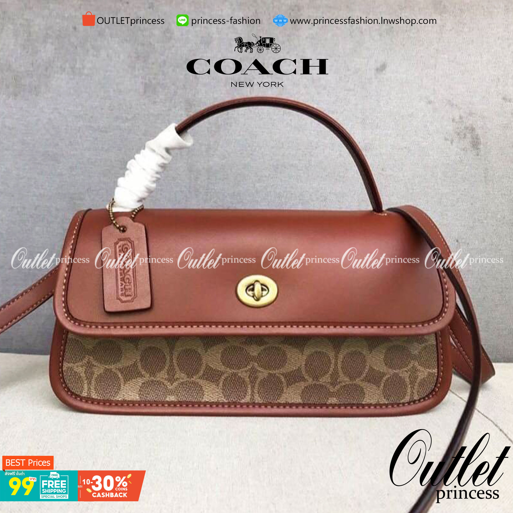 OUTTLET 】Auth Coach 1941 Turnlock Clutch Crossbody Bag พร้อมส่งที่ไทย