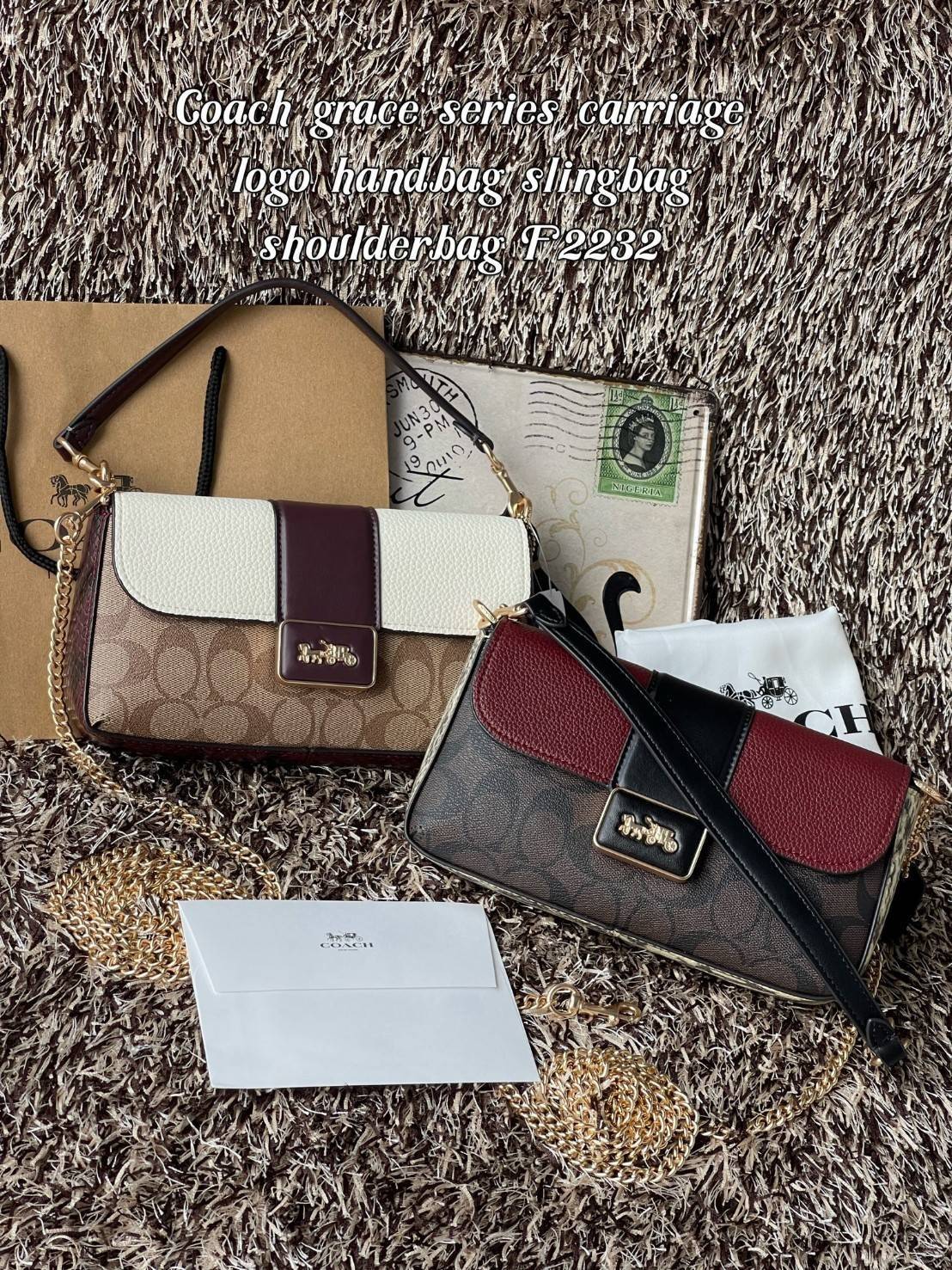 Coach grace series carriage logo handbag slingbag shoulderbag F2232 กระเป๋ามาพร้อมดีไซน์ที่ดูหรูหรา มีเอกลักษณ์เป็นที่จดจำได้ง่าย รวมถึงมีสีสันให้เลือกหลากหลายจึงครองใจสาว ๆ ได้ไม่ยาก โดยกระเป๋าออกแบบให้มีลักษณะเป็นกระเป๋าสะพายไหล่ทรงเหลี่ยมสุดคลาสสิก ที่