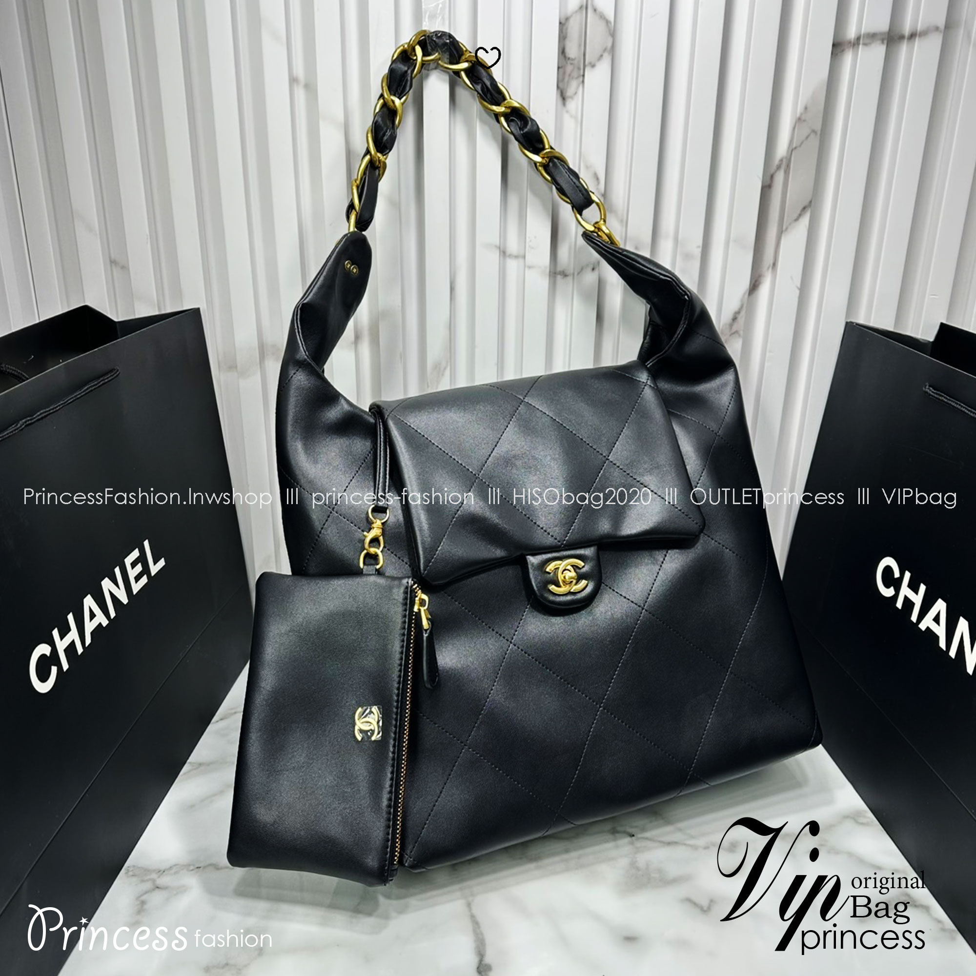 ORI หนังแท้ | CHANEL Large Hobo Bag กระเป๋าสะพายทรงโฮโบใบใหญ่ ภายในโล่งกว้างจุของได้เยอะ มาพร้อมใบเล็กสะดวกใช้งาน รุ่นใหม่สําหรับ Fall 2025