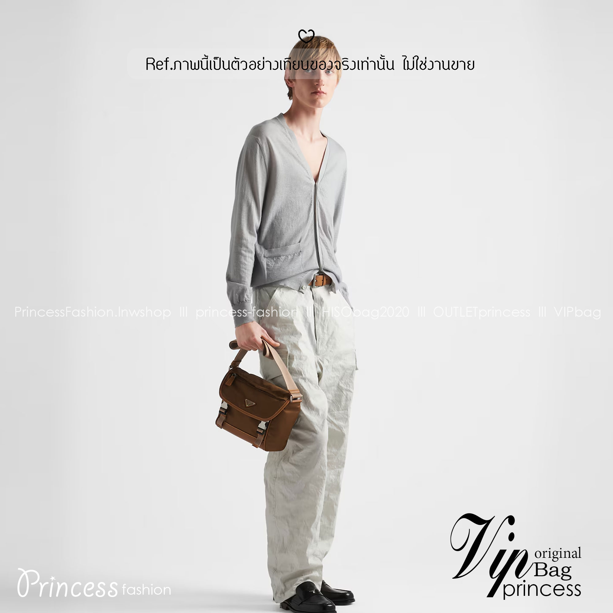 PRADA Re-Nylon and leather shoulder bag / PRADA Messenger Bag กระเป๋าสะพายคอมพลีทครีเอทลุคหล่อเท่ เกรดออริ สลับแท้ 1:1 ใช้งานต่างประเทศได้