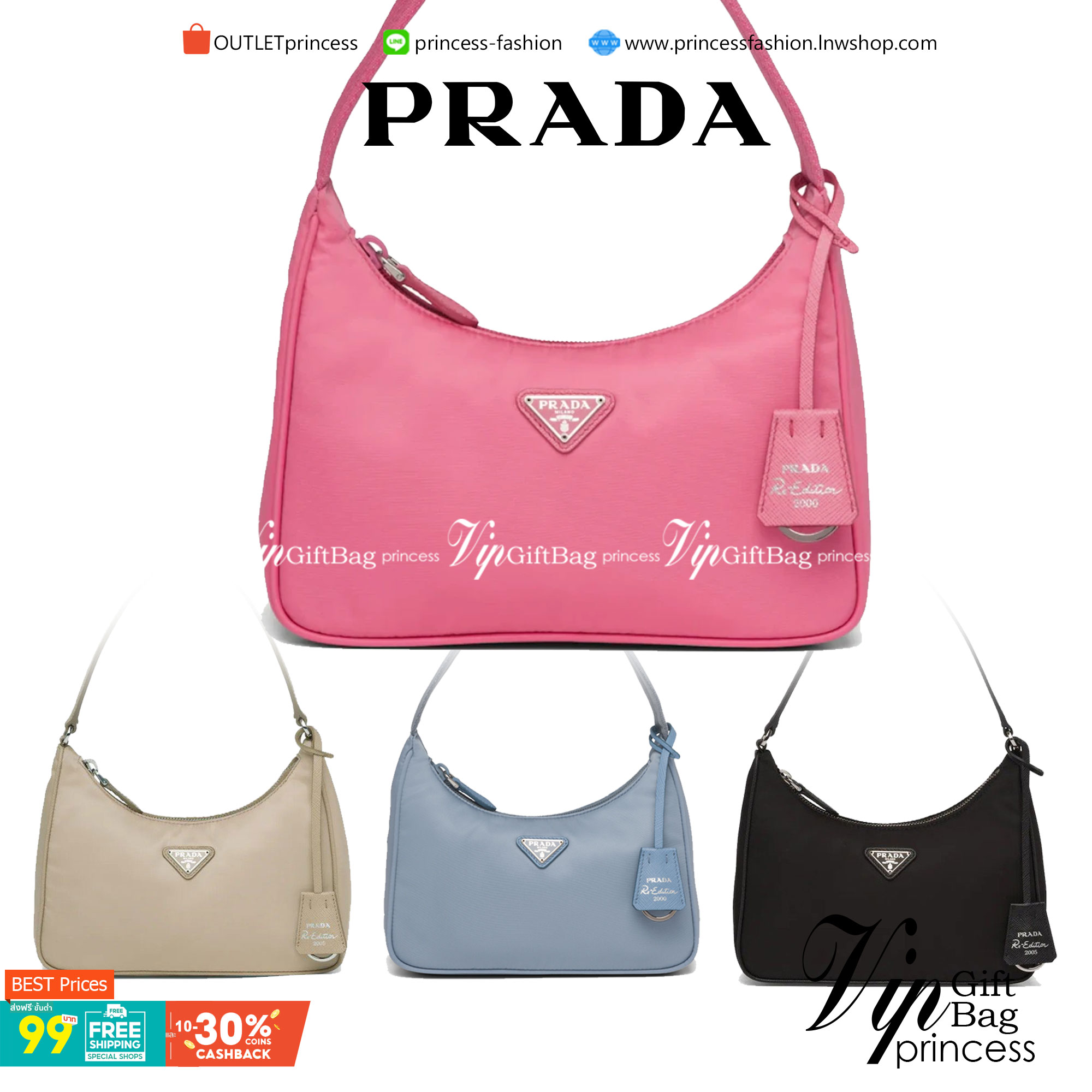 PRADA Nylon Mini Bag รุ่นใหม่แนะนำ!! พร้อมส่งครบ4สี รุ่นขายดีในตำนานค่ะ PRADA NYLON HANDBAGS ขนาดกะทัดรัด **อะไหล่เงิน วัสดุทำจากผ้าNylon อย่างหนา อยู่ทรง กันน้ำได้ หายห่วงคะ ด้านหน้ามีโลโก้แบรนด์ เปิดปิดด้วยซิป มาพร้อมสายผ้า ไม่สามา