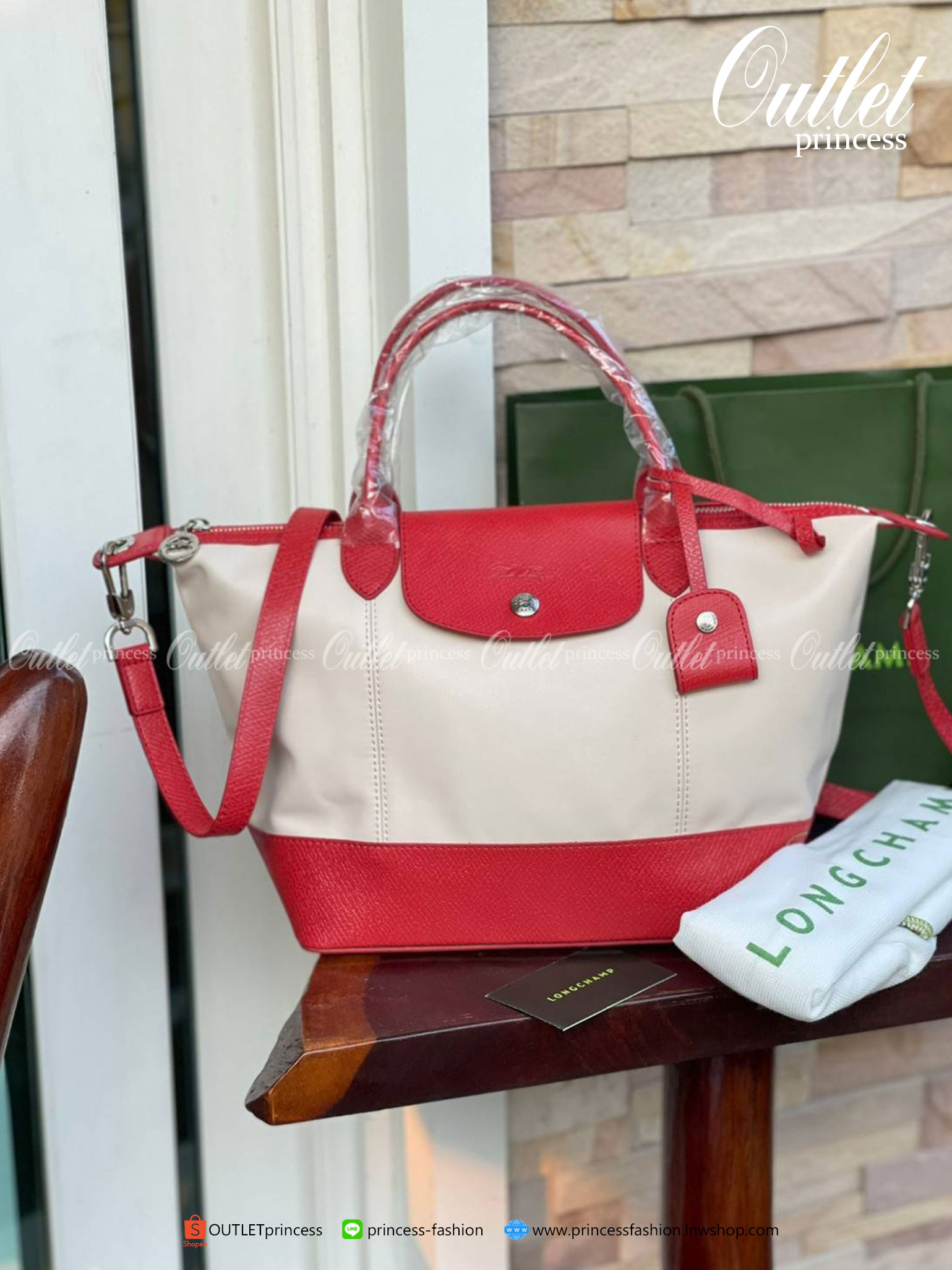 ของแท้ 100% LONGCHAMP LE PLIAGE CUIR MAKE A WISH TOP HANDLE BAG S Color: Red