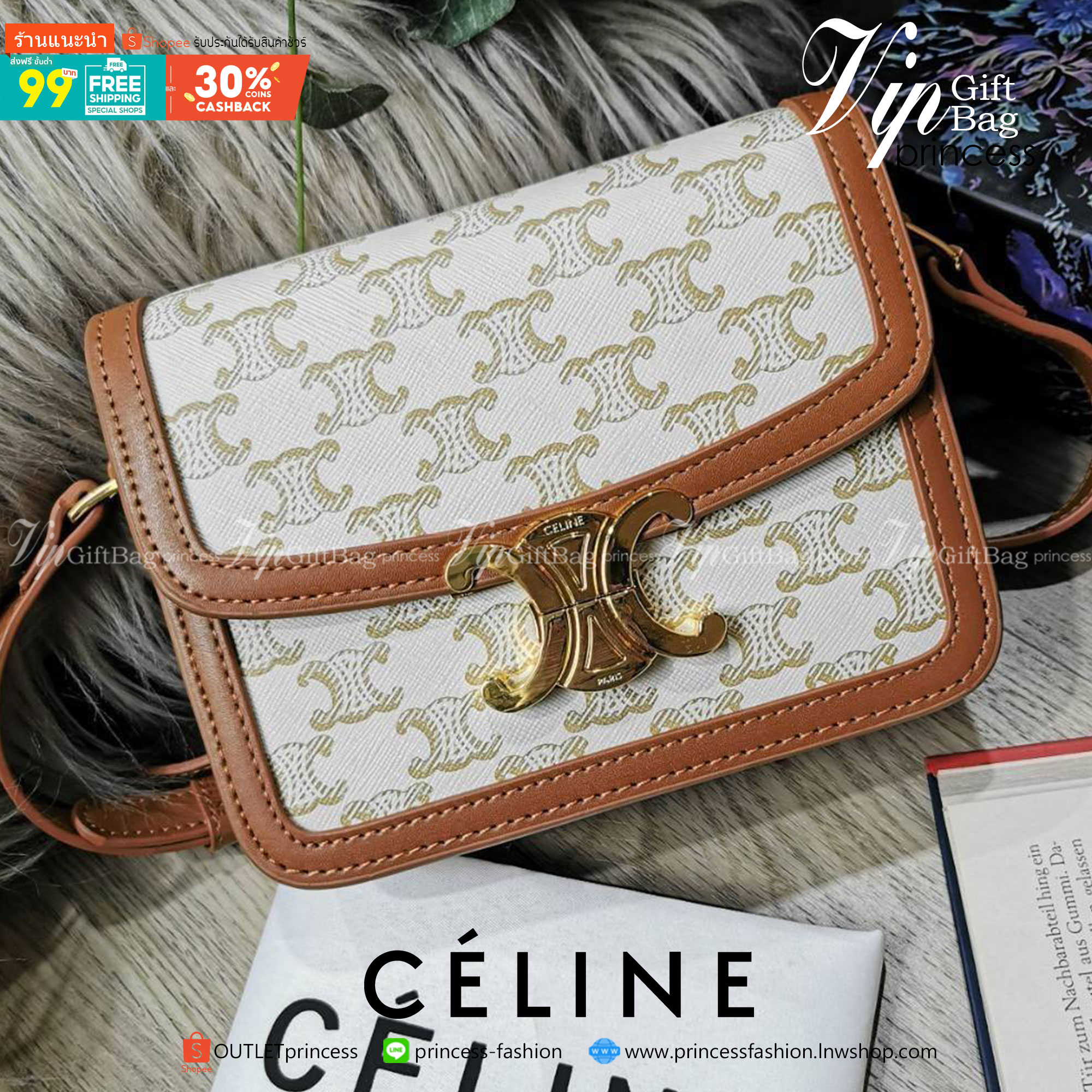 CELINE TRIOMPHE CROSSBODY BAG VIP GIFT WITH PURCHASE-GWP พรีเมี่ยมกิ๊ฟ Limited Edition จาก CELINE PERFUME DUTY FREE COUNTER วัสดุ TRIOMPHE CANVAS & LEATHER ดีไซน์ยอดนิยมสไตล์สาว LISA