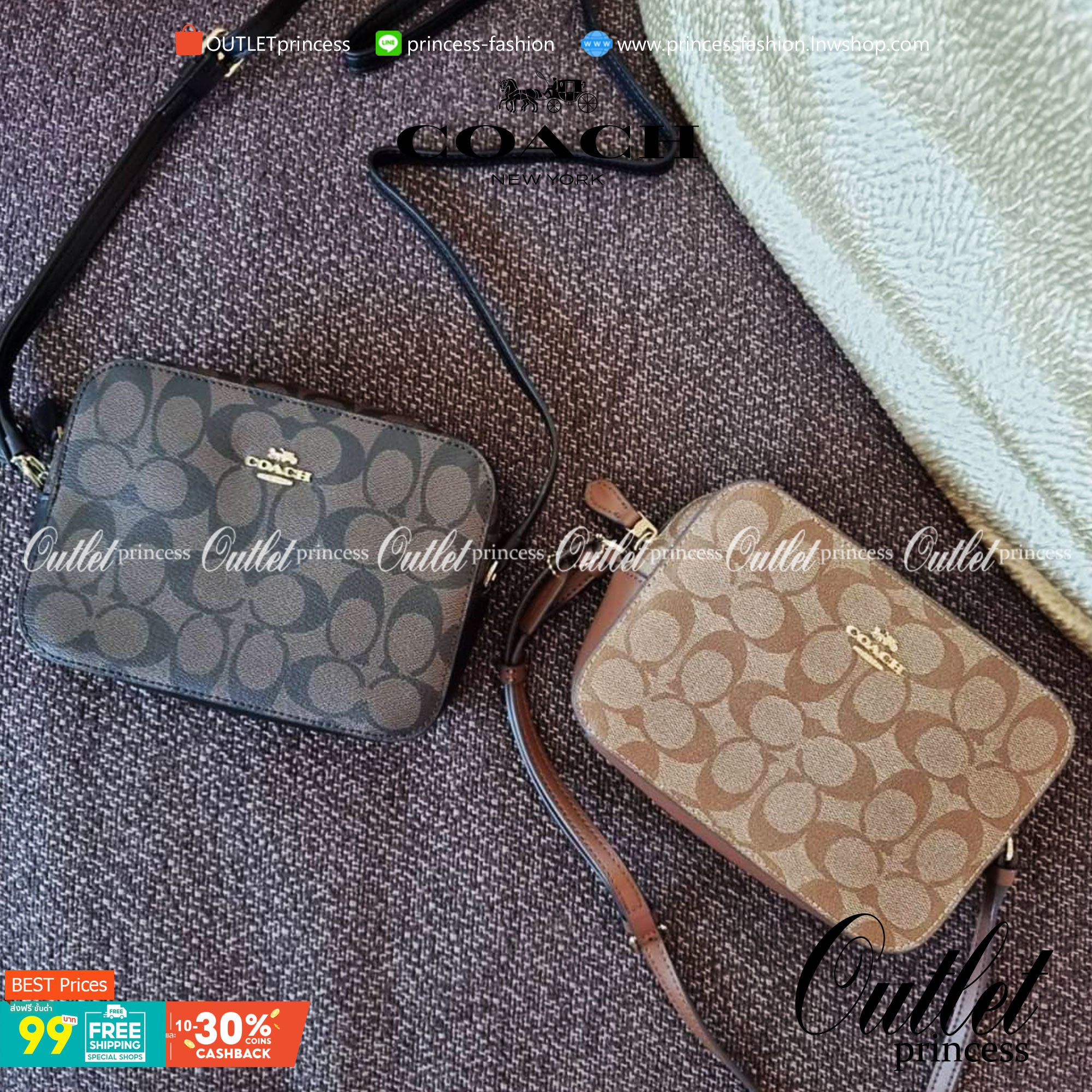 COACH 91677 MINI CAMERA BAG IN SIGNATURE CANVAS ขายดีที่สุด!! กระเป๋าสะพายข้างไซส์มินิ คลาสสิคอยู่ทรง อะไหล่ทองตัดดูหรู วัสดุหนังแคนวาสเคลือบลาย เปิด-ปิดด้วยซิป สายสะพายปรับได้ตามตัว ใบนี้แมทช์ได้ทุกลุค ใช้เป็น everyday bag ได้สบายๆเลยจ้า