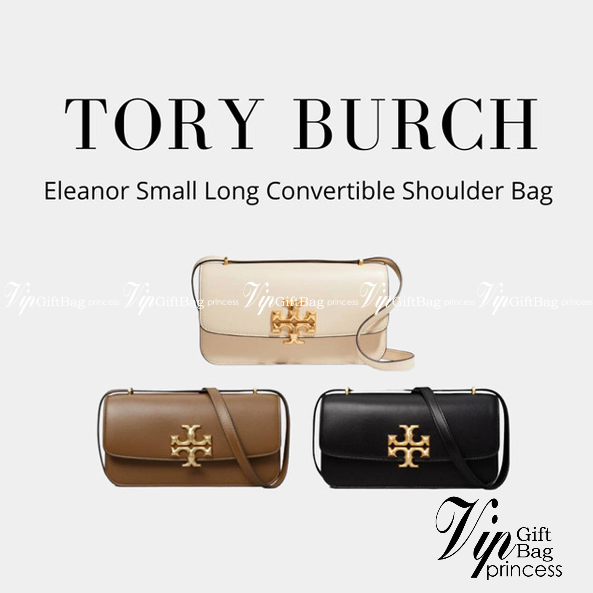 TORY BURCH ELEANOR SMALL LONG CONVERTIBLE SHOULDER กระเป๋าสะพายทรงยาว E/W Eleanor Convertible สูดหรู ดูแพง หนังแท้ เรียบสวยหรู โดดเด่นด้วยป้ายโลโก้สีทอง ลาย Double T อันเป็นเอกลักษณ์ ภายในช่องโล่งกว้างสามารถใส่โทรศัพท์ได้ทุกรุ่น สามารถใส่กระเป๋าสตางค์ใบยา