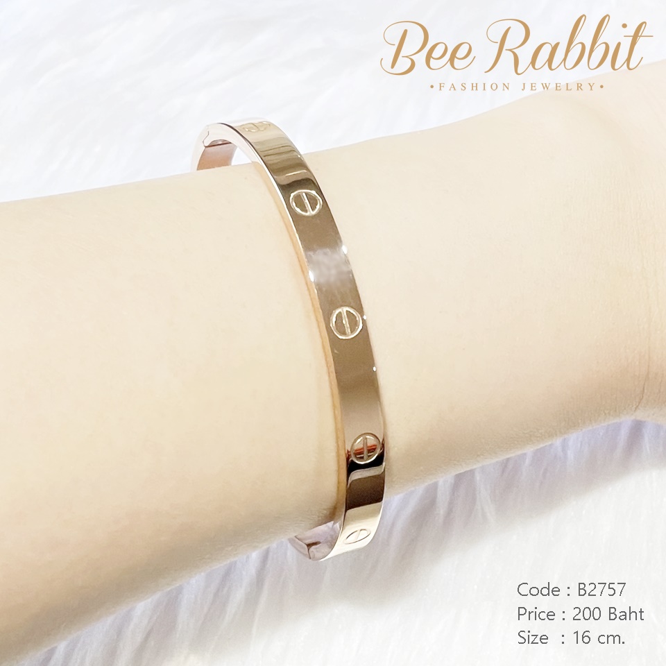 กำไลข้อมือสแตนเลสแท้ สีพิงค์โกลด์ ทรงวงรี สลักลาย