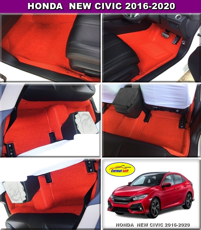 พรมไวนิลดักฝุ่นรีดขอบ HONDA CIVIC FC ปี2016-2020 สีแดง เต็มคัน เข้ารูป